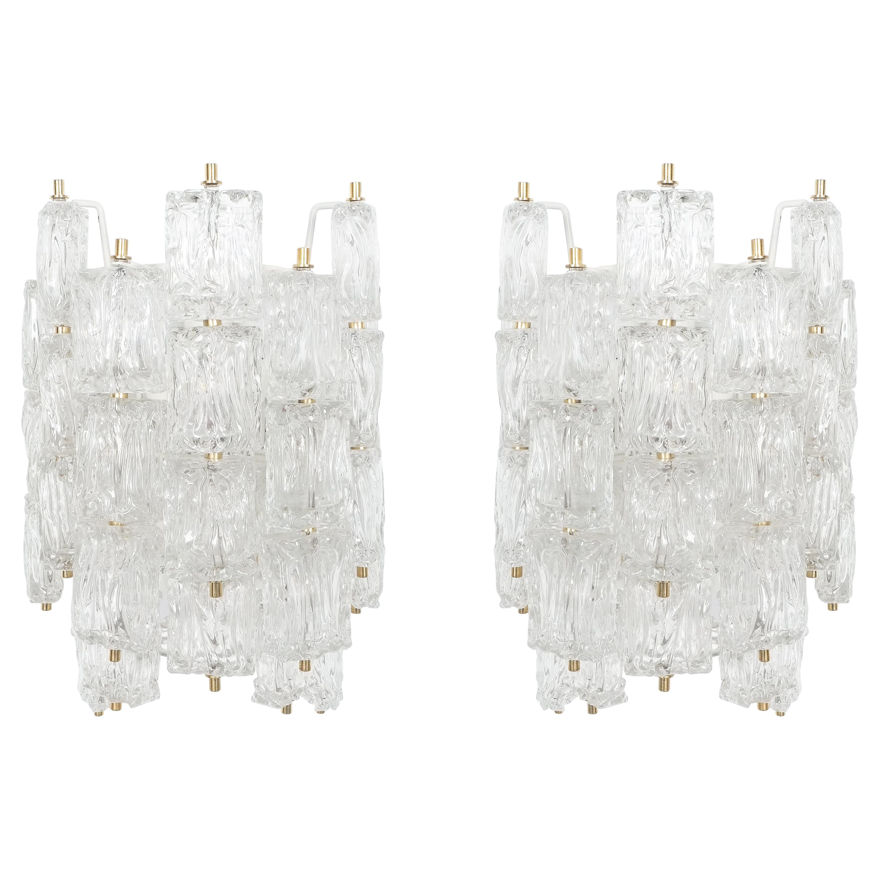 Barovier Toso Sconces Wall Lights Pair Glass Brass, Italy