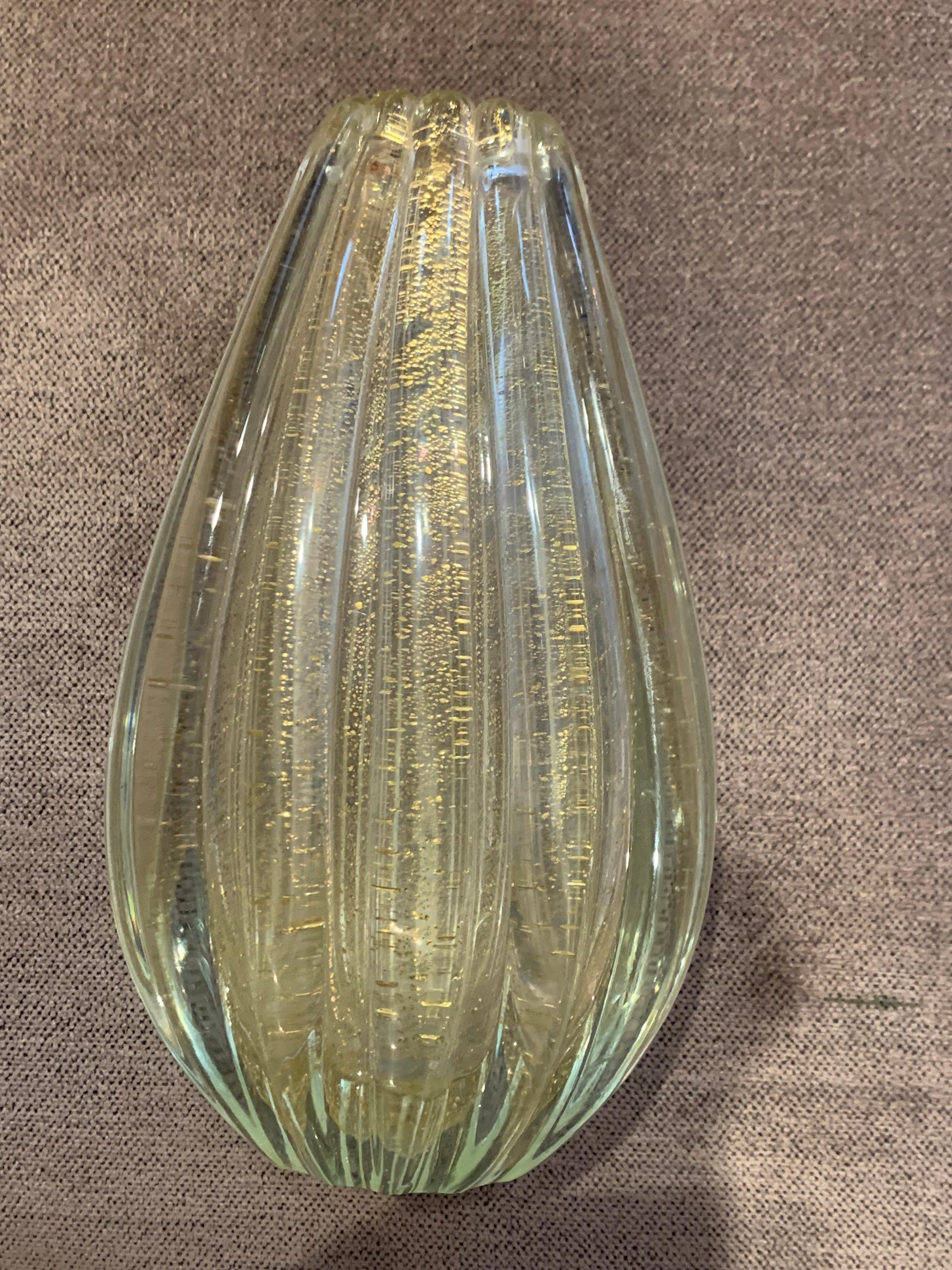 20th Century Barovier & Toso Serial No 25361 Cordonato D'Oro Ribbed Glass Vase Murano Venezia For Sale