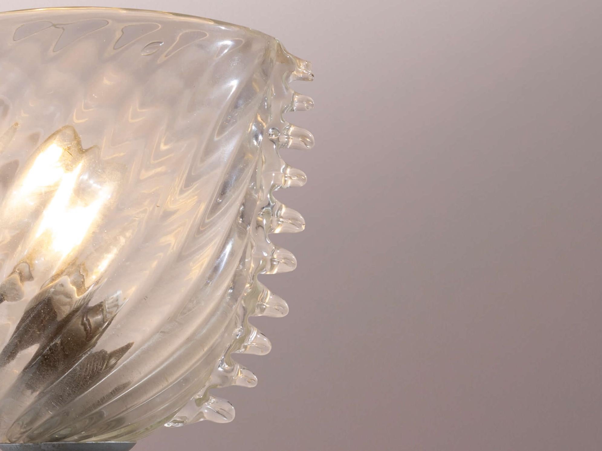 Barovier&Toso ensemble de 3 appliques en verre et laiton nickelé, Italie, années 1940 en vente 2