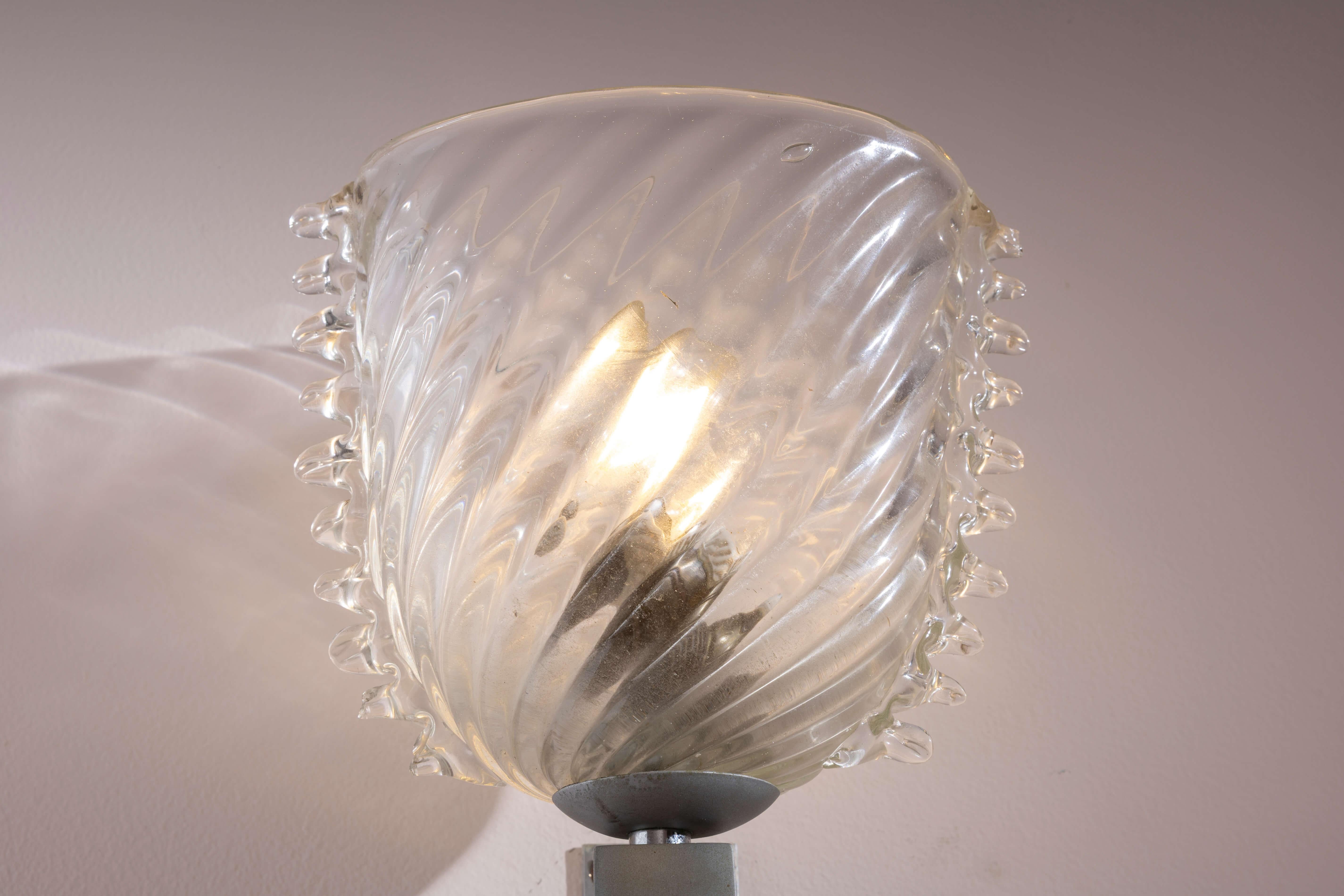 Barovier&Toso ensemble de 3 appliques en verre et laiton nickelé, Italie, années 1940 en vente 4