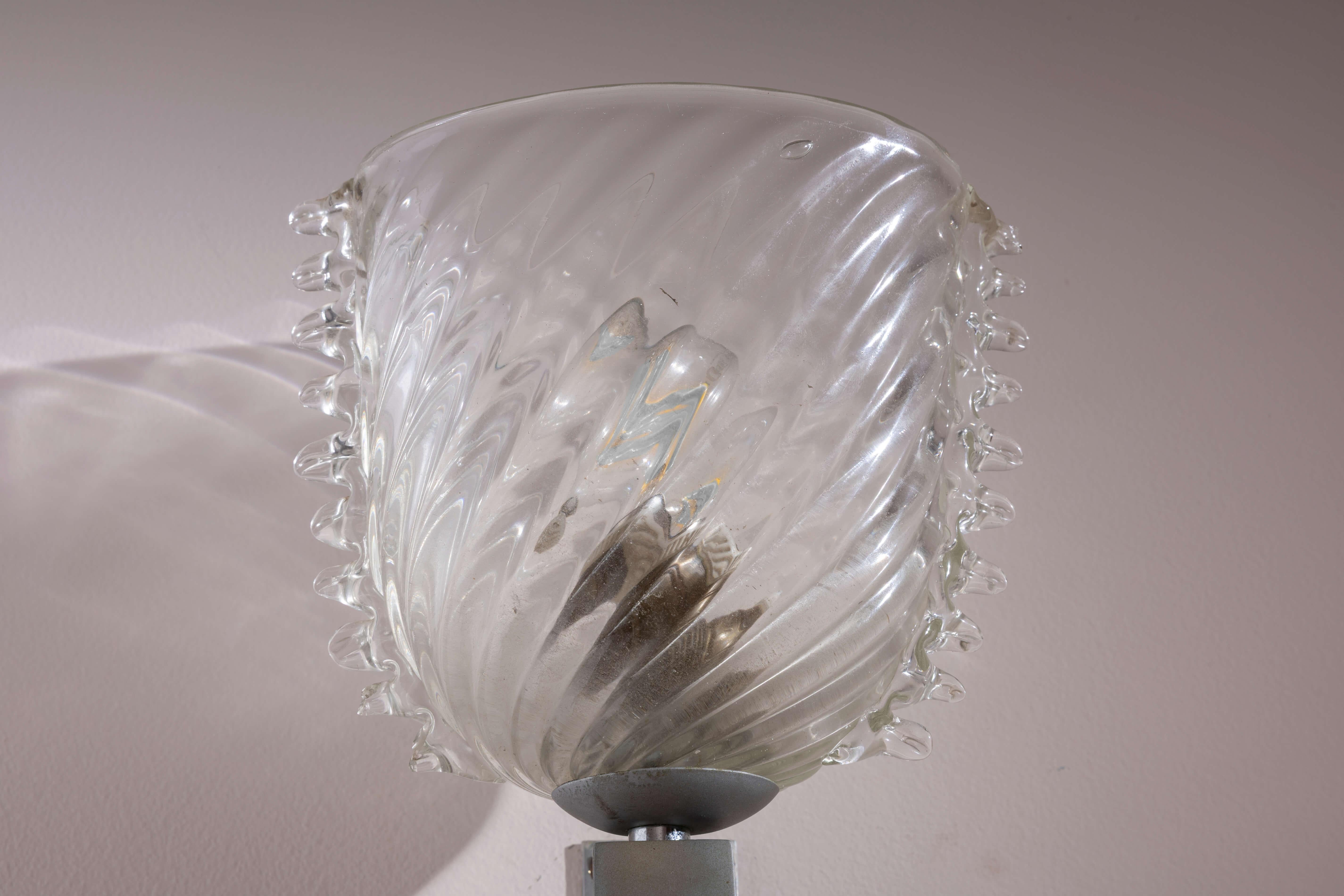 Barovier&Toso ensemble de 3 appliques en verre et laiton nickelé, Italie, années 1940 en vente 5