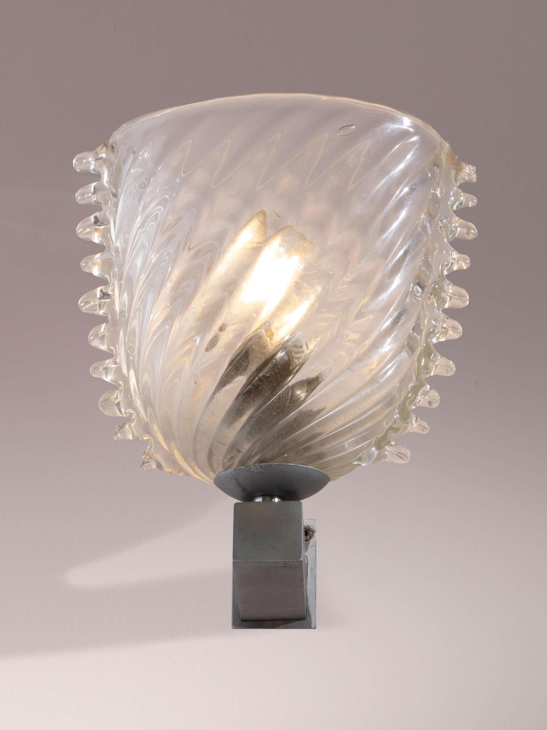 italien Barovier&Toso ensemble de 3 appliques en verre et laiton nickelé, Italie, années 1940 en vente