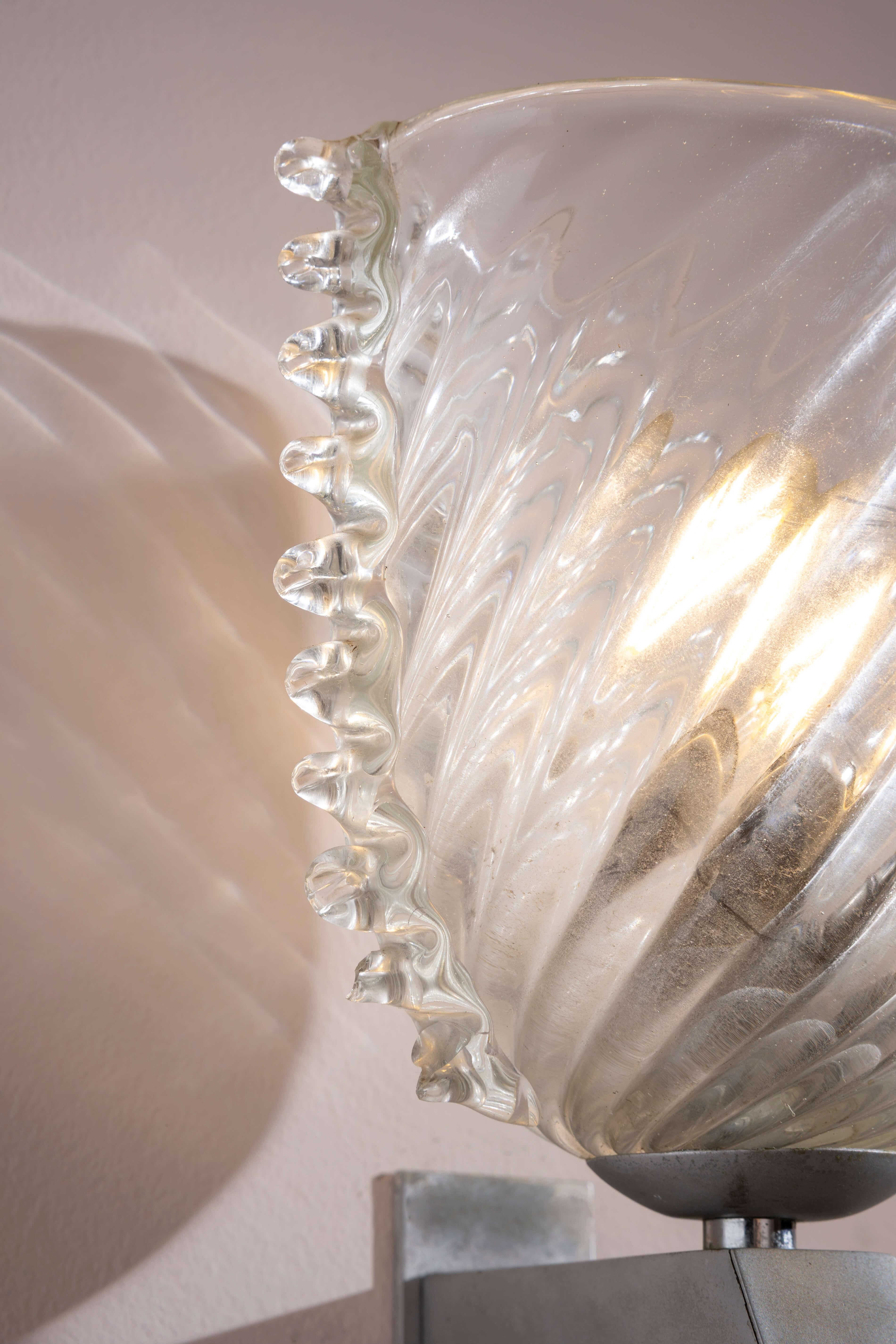 Barovier&Toso ensemble de 3 appliques en verre et laiton nickelé, Italie, années 1940 Bon état - En vente à Chiavari, Liguria