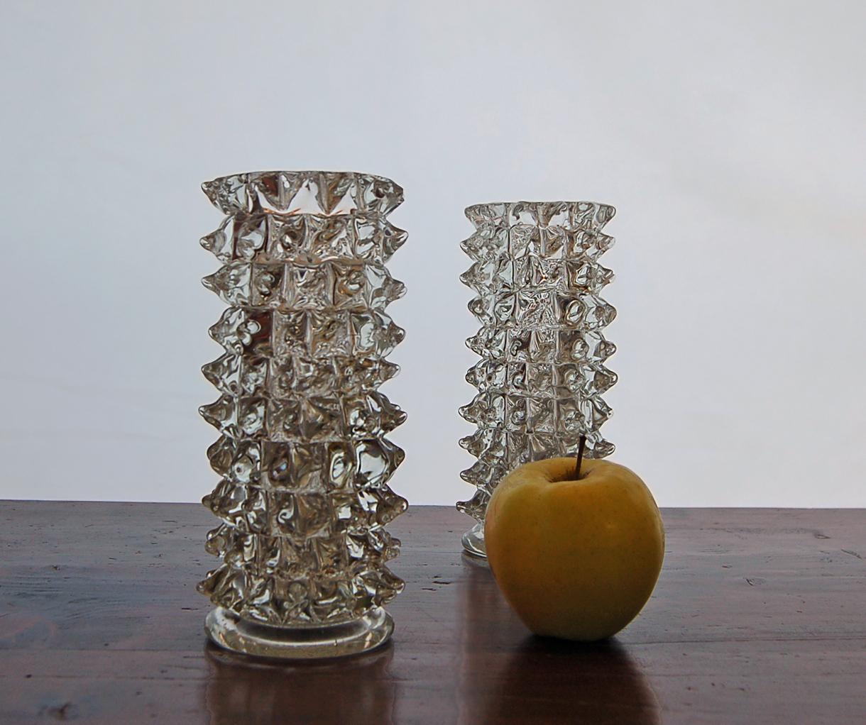 Mid-20th Century Barovier & Toso Set of Two Rostrato Vases in Murano Glass, 1940s