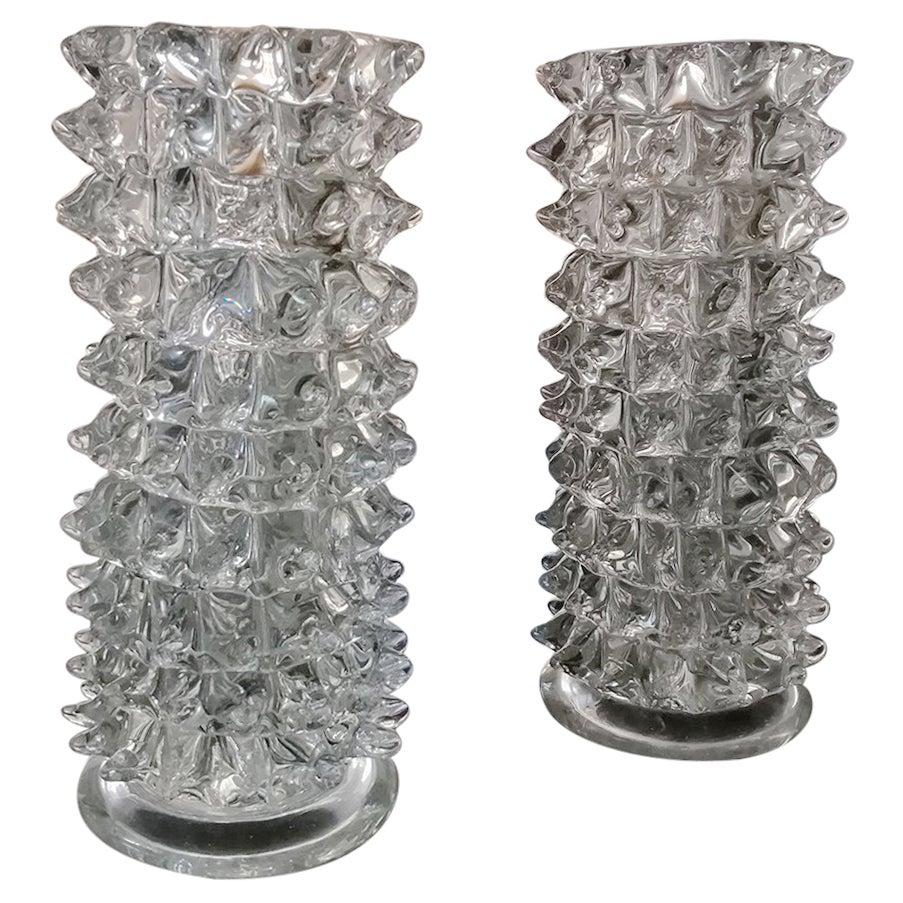 Barovier & Toso Set of Two Rostrato Vases in Murano Glass, 1940s