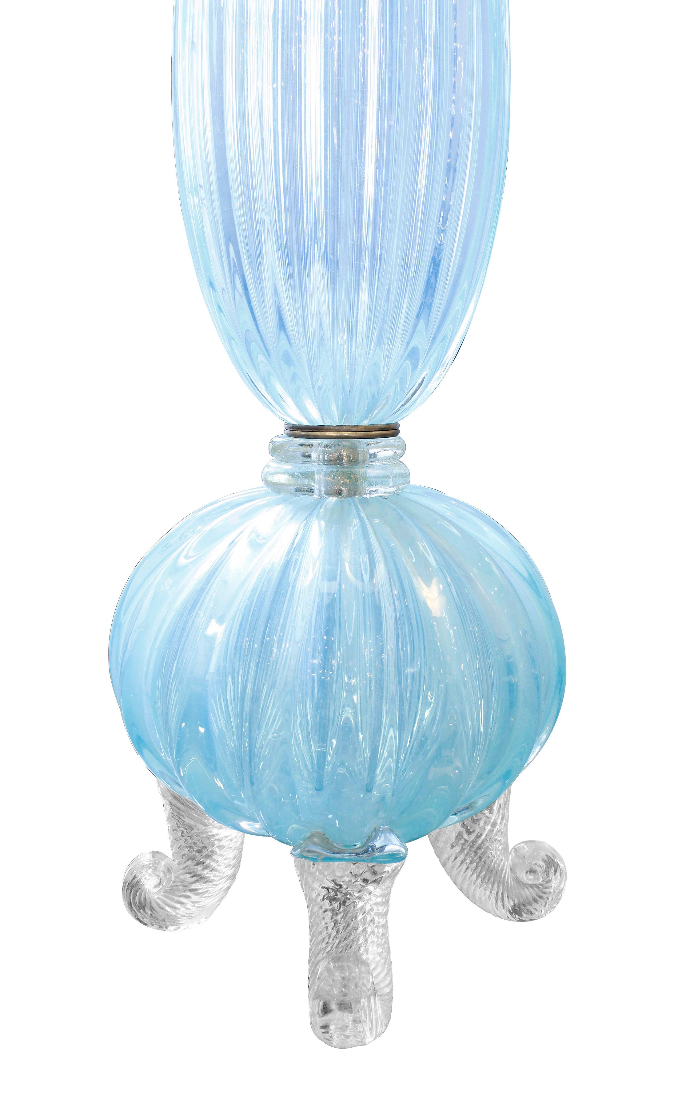 Italian Barovier & Toso Stunning Monumental Hand-Blown Blue Glass Table Lamp 1950s For Sale