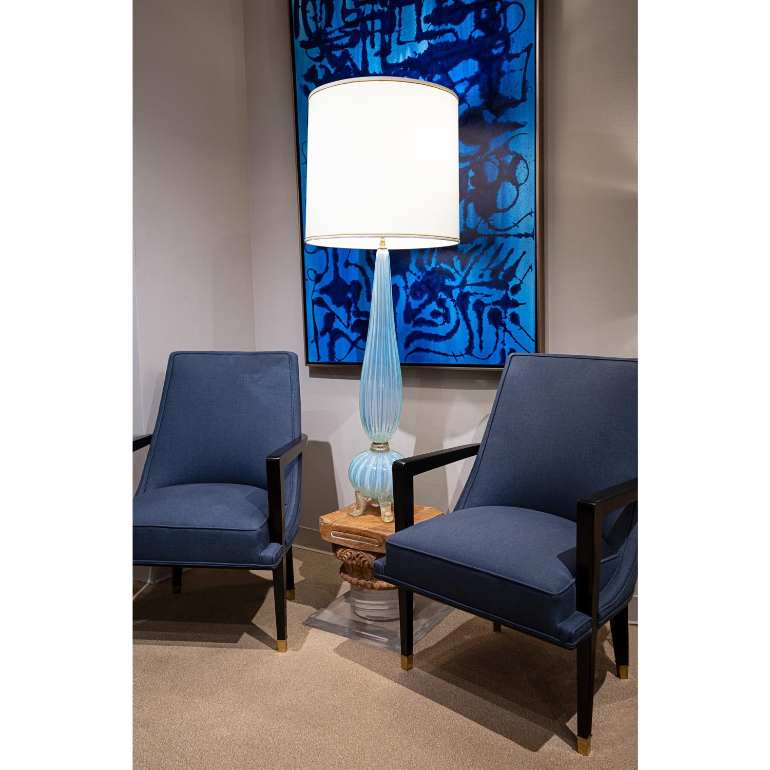 Barovier&Toso Étonnante lampe de table monumentale en verre bleu soufflé à la main années 1950 Excellent état - En vente à New York, NY