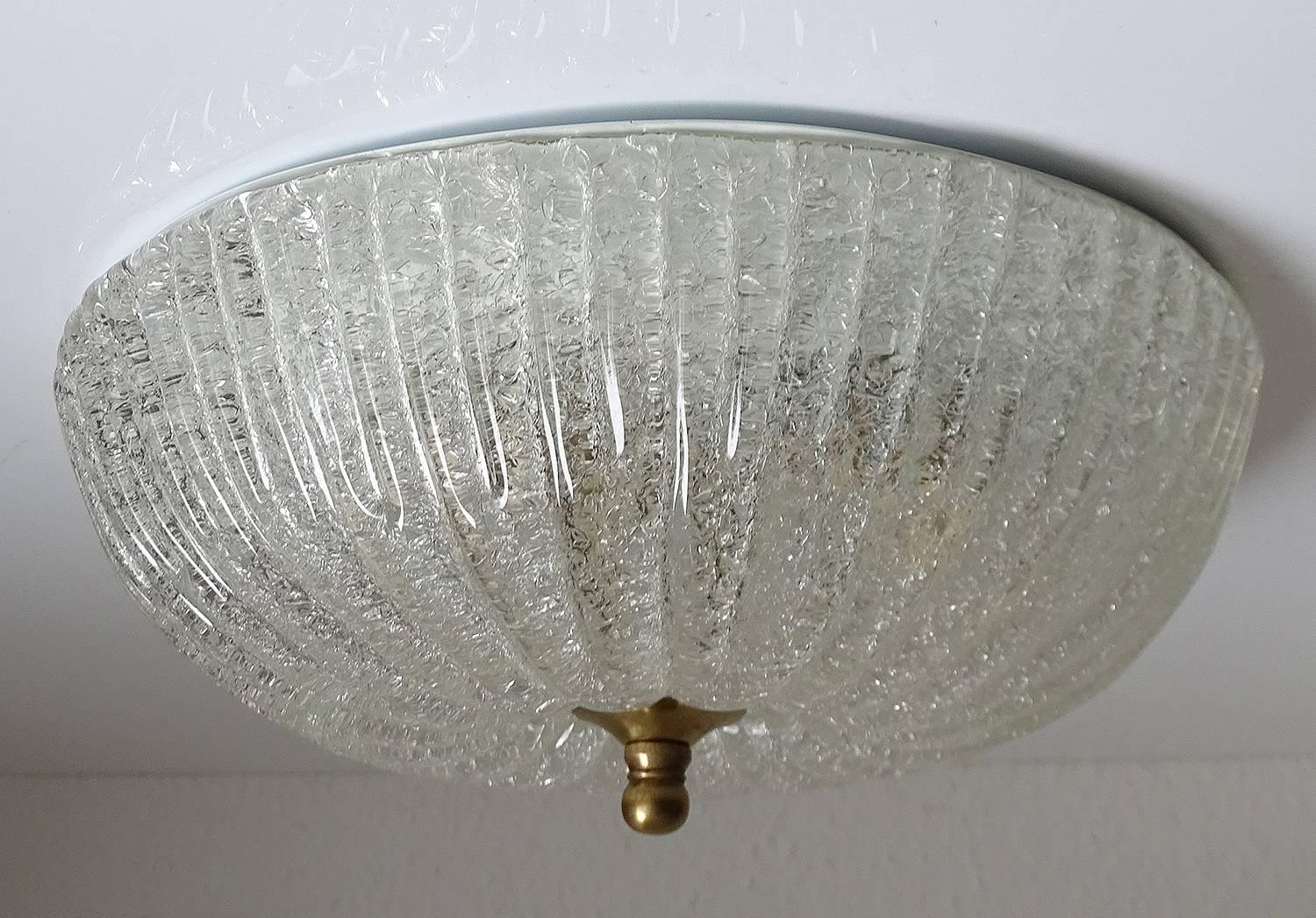  MidCentury Barovier e Toso Style Glass Flush Mount Light In Excellent Condition In Bremen, DE