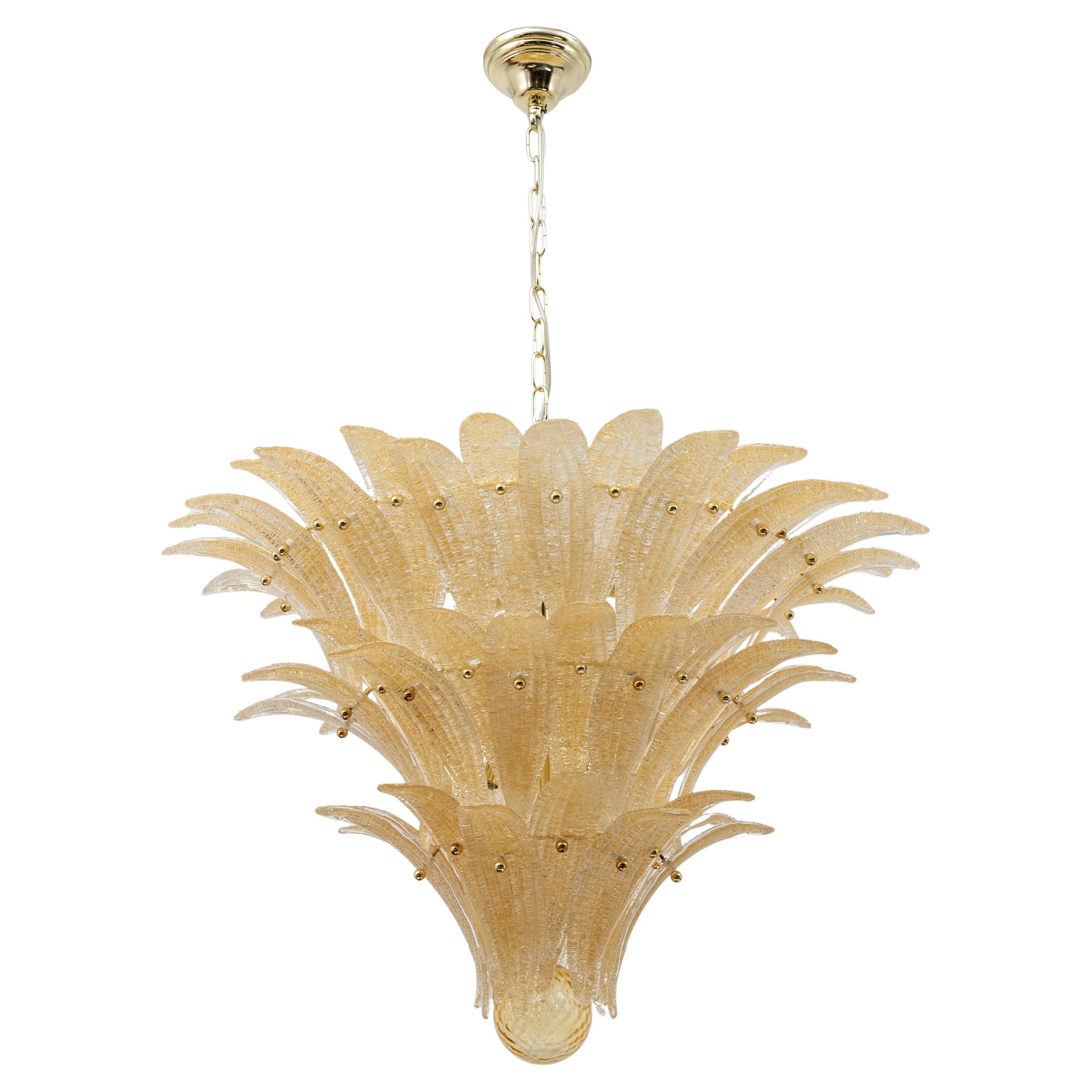 Barovier 
Toso Style Gold-Palmette Murano Glass Pendant Chandelier im Angebot