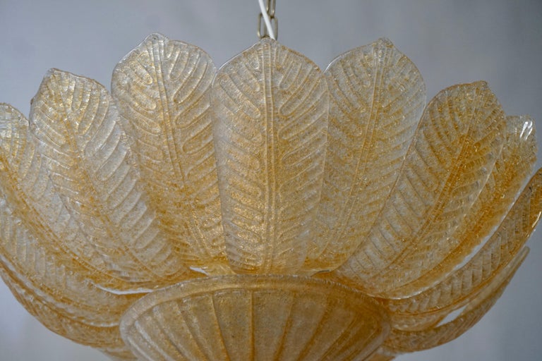 Barovier Toso Style Italian Gold Textured Murano Glass Flower Leaf Flushmount For Sale 4