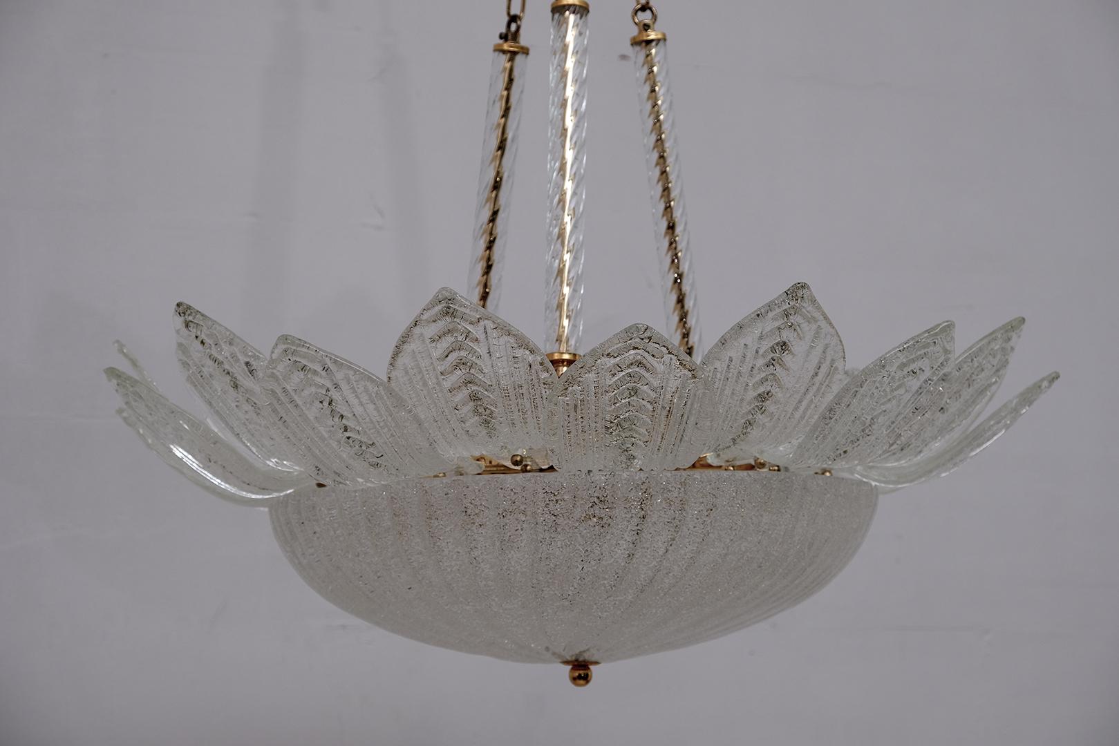 Late 20th Century Barovier & Toso Style Mid-Century Italian Murano Glass Ceiling Chandelier, 70s