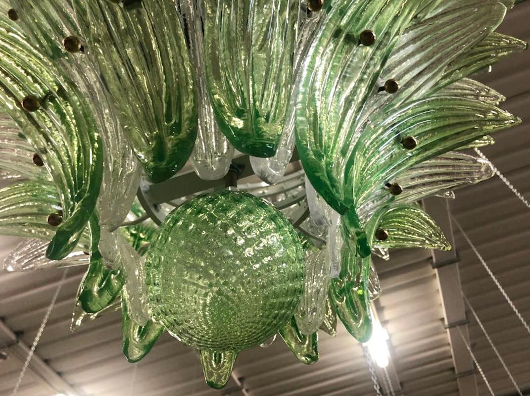 Italian Barovier & Toso Style Murano Palmettes Green Glass Chandelier, 2020 For Sale