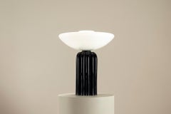 Barovier & Toso Table Lamp, Milk Glass Shade, Black Base, Italy 1993