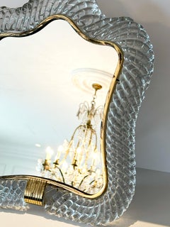 Murano Glass Vanity Mirror by Barovier and Toso, Brass Frame, Italy, 1940s