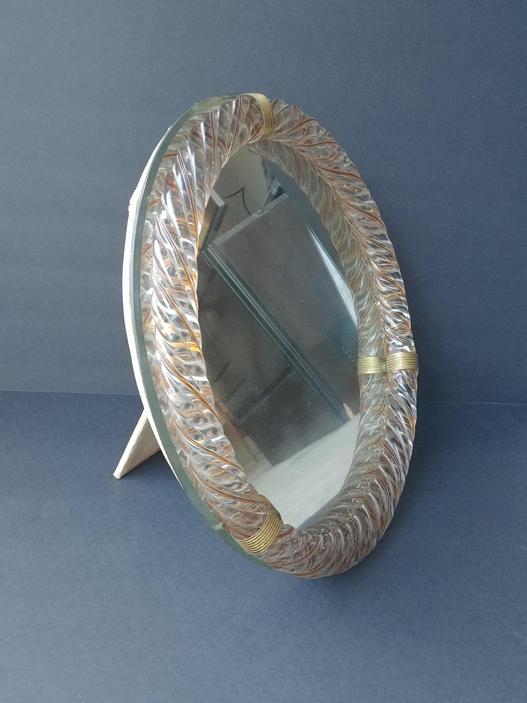 Modern Barovier & Toso, Threaded Yellow/Gold Murano Glass Wall/Table, Vanity Mirror For Sale