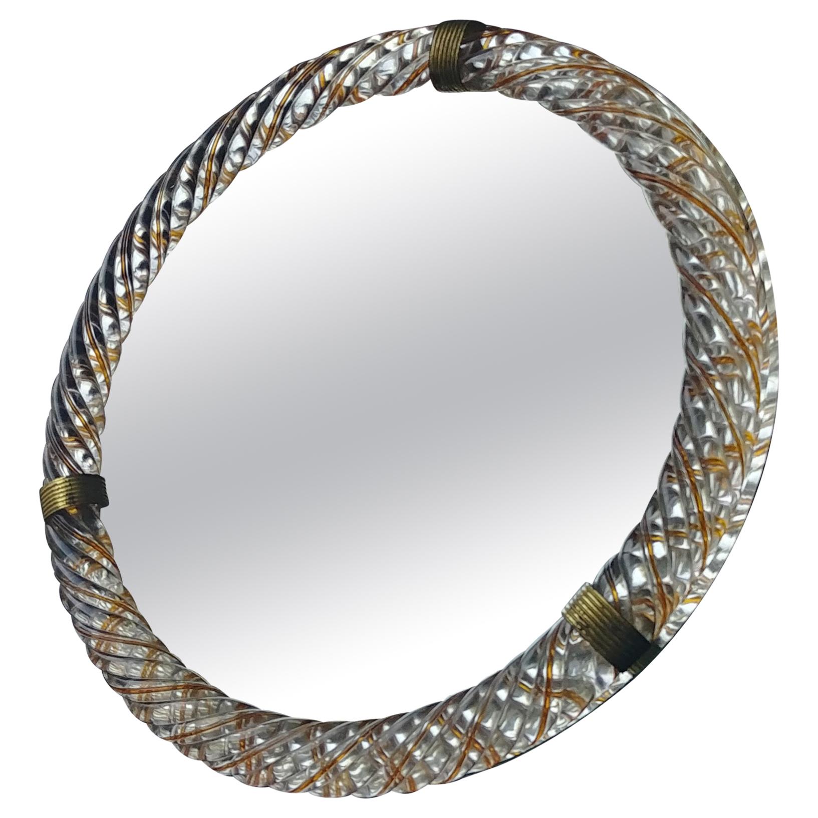Barovier & Toso, Threaded Yellow/Gold Murano Glass Wall/Table, Vanity Mirror