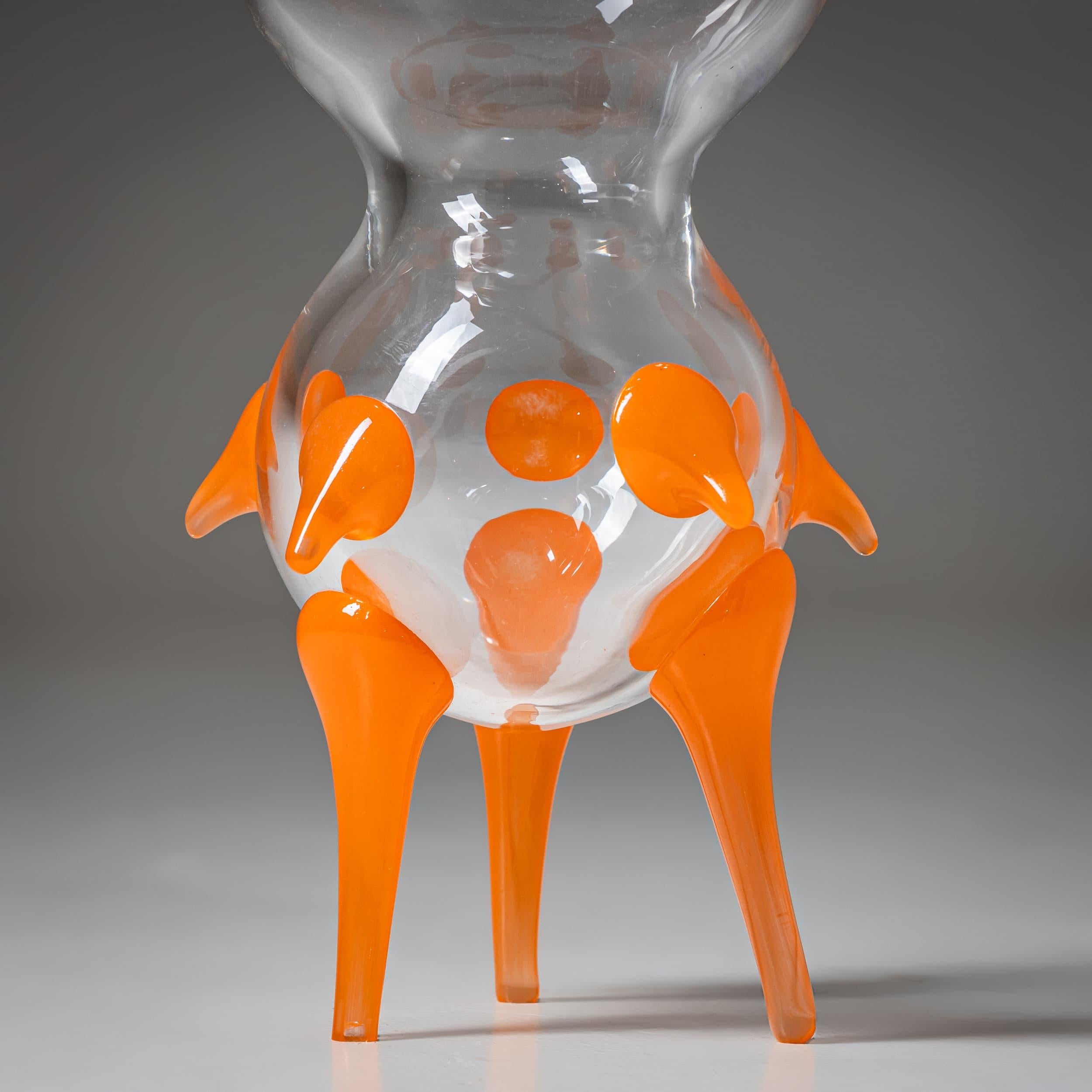 Barovier & Toso Vase, Klarglas und Orange, B.A.G. Serie, Italien, Ende 20. (Postmoderne) im Angebot