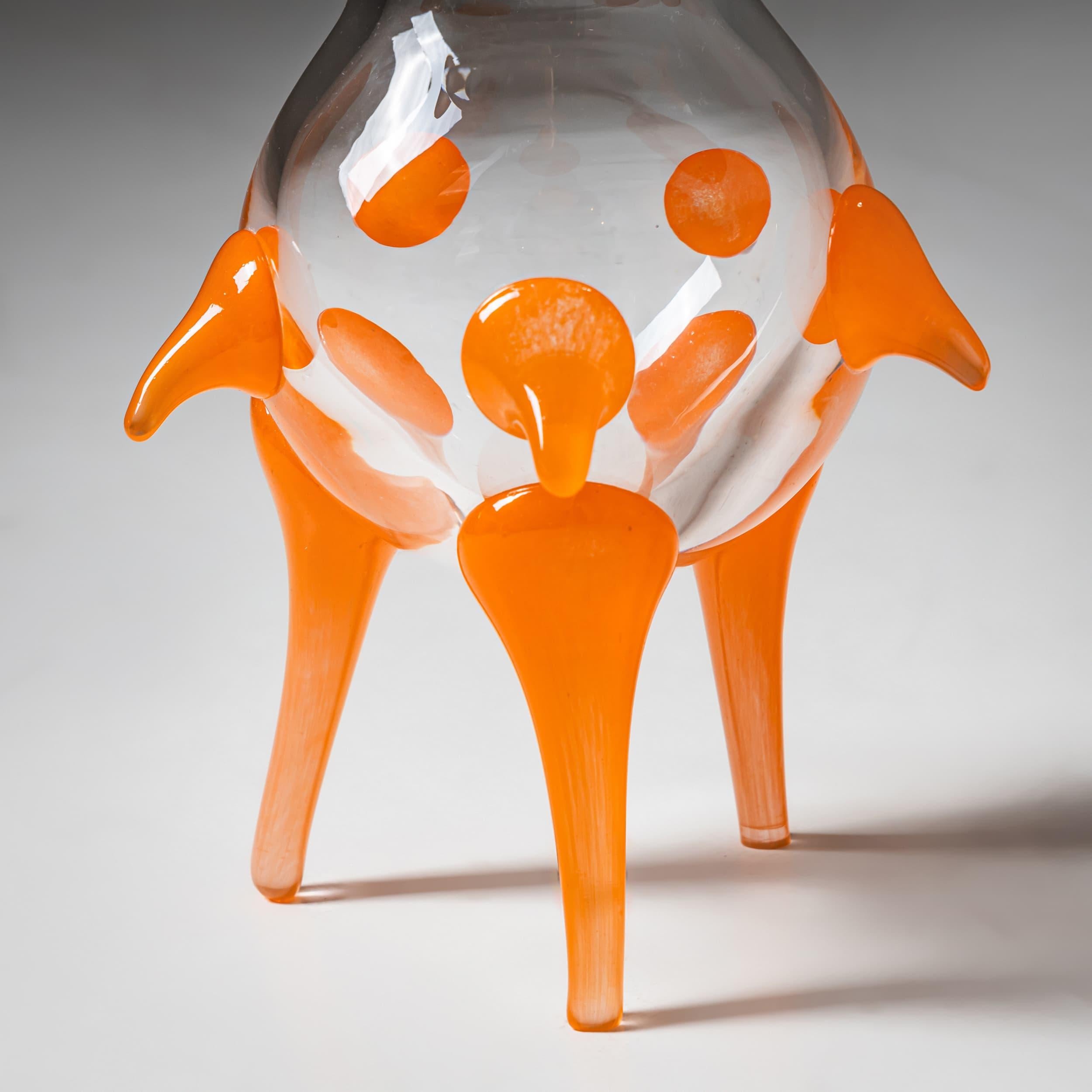 Barovier & Toso Vase, Klarglas und Orange, B.A.G. Serie, Italien, Ende 20. im Zustand „Gut“ im Angebot in Greding, DE