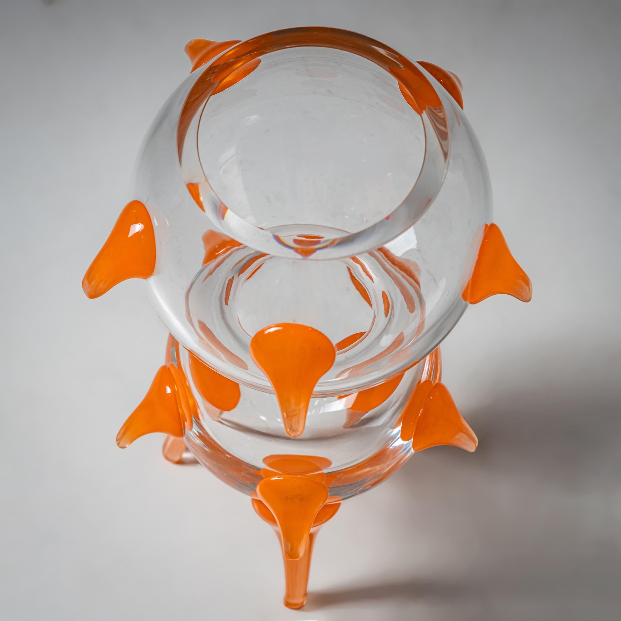 Barovier & Toso Vase, Klarglas und Orange, B.A.G. Serie, Italien, Ende 20. (20. Jahrhundert) im Angebot