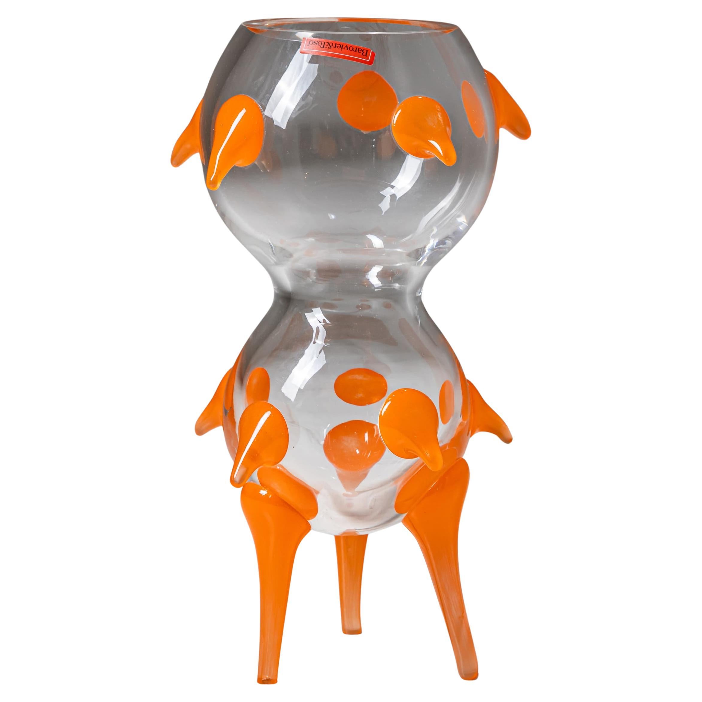 Barovier & Toso Vase, Klarglas und Orange, B.A.G. Serie, Italien, Ende 20. im Angebot
