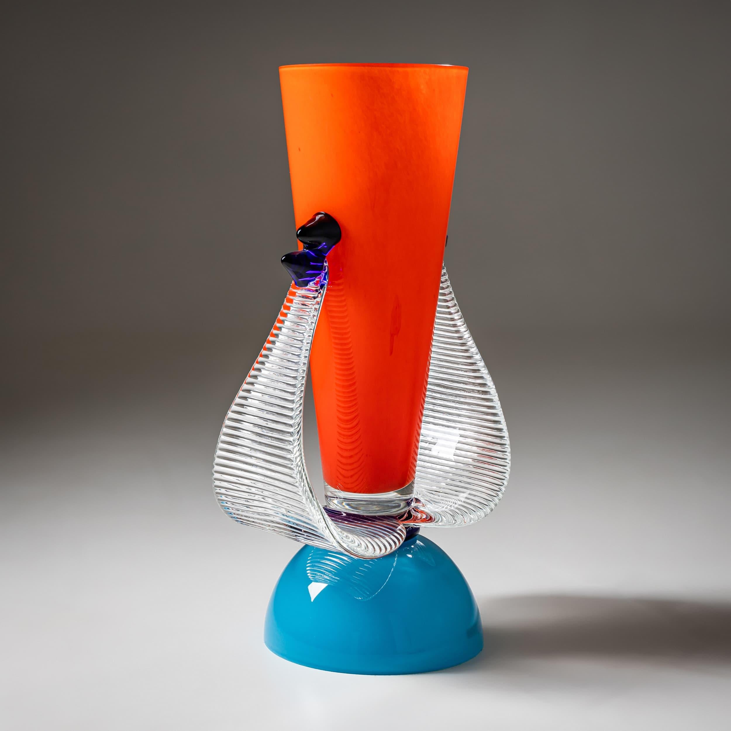 Vetro Vaso Barovier&Toso, rosso e blu, serie I. A. B., Italia, fine XX secolo in vendita