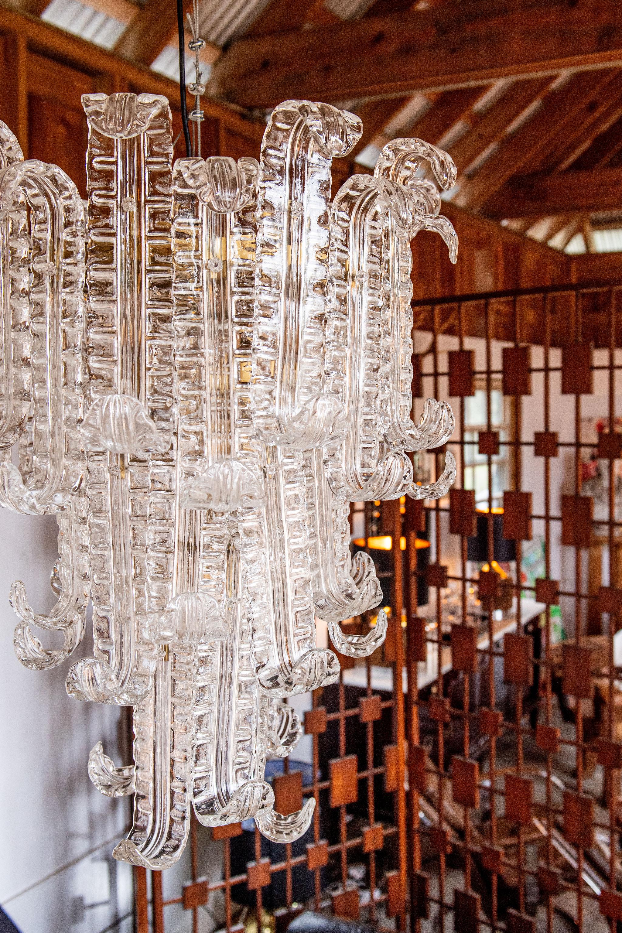 Barovier&Toso - Lampadario Felci a tre livelli in cristallo veneziano in vendita 4