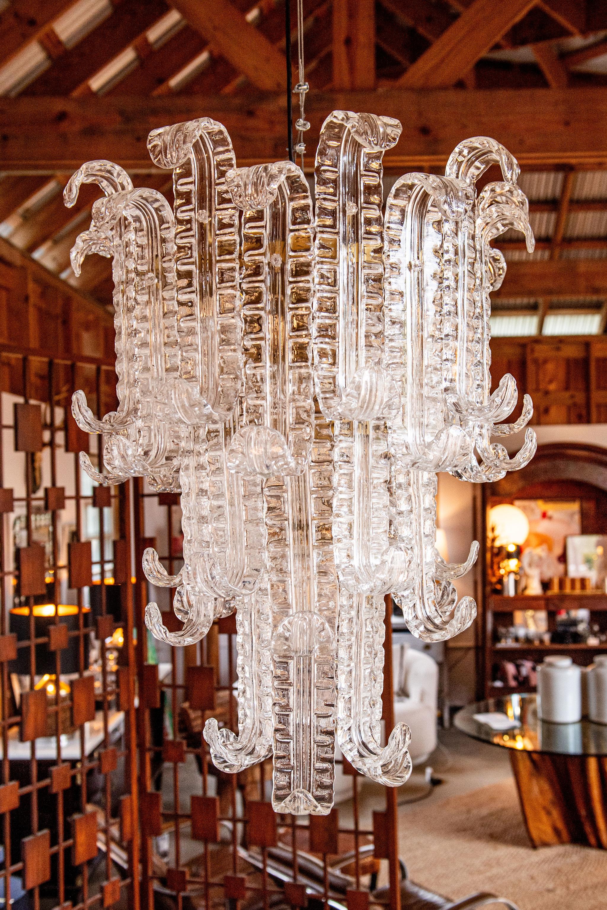 Barovier&Toso - Lampadario Felci a tre livelli in cristallo veneziano In condizioni buone in vendita a Wichita, KS