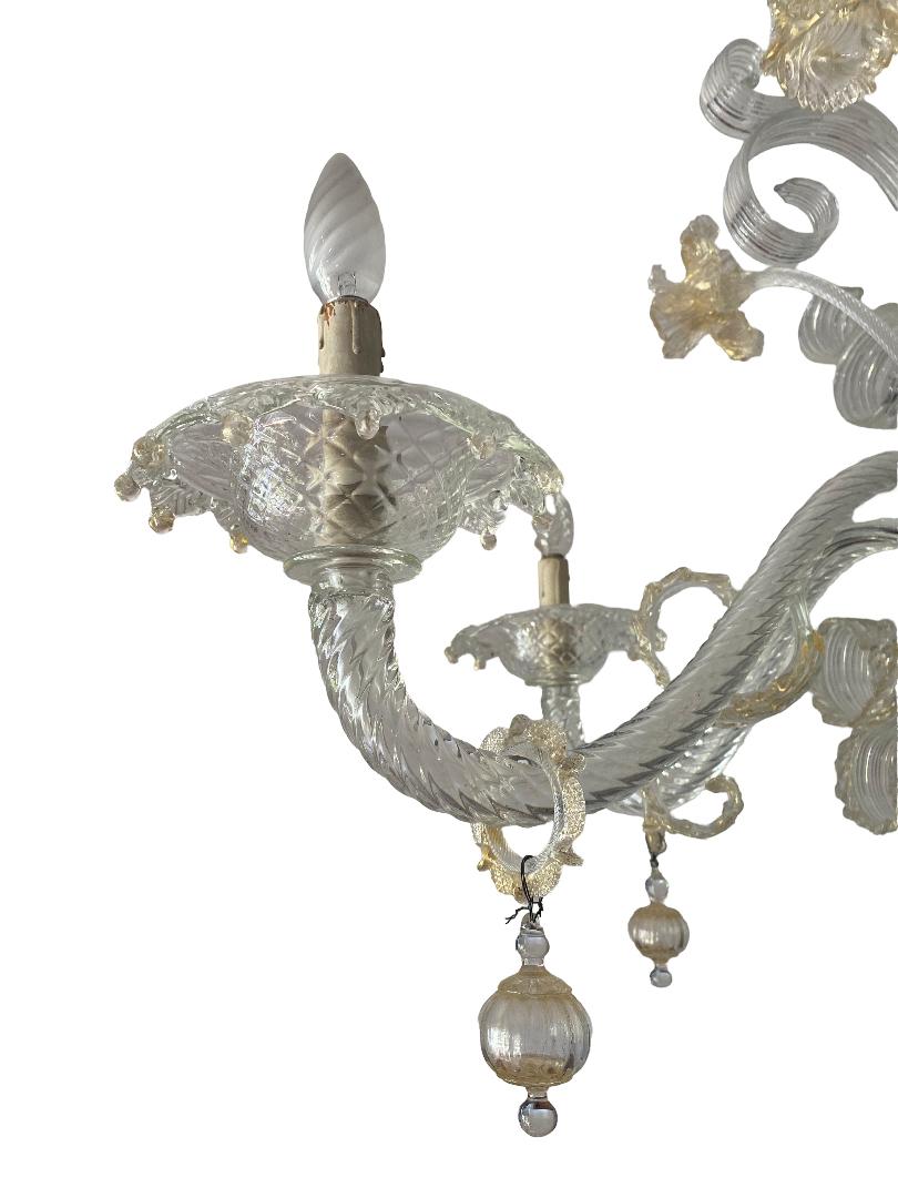 Hand-Crafted Barovier & Toso Vintage Chandelier 6 Lights Murano Glass For Sale