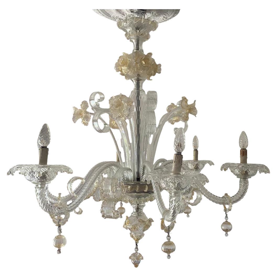 Barovier&Toso Lampadario d'epoca a 6 luci in vetro di Murano