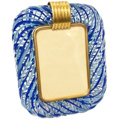 Barovier Toso Vintage Light and Dark Blue Crystal Murano Glass Photo Frame