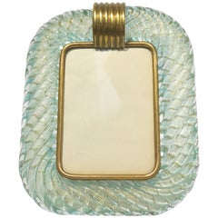 Barovier Toso Vintage Twisted Gold and Aqua Blue Murano Glass Photo Frame, 1970s