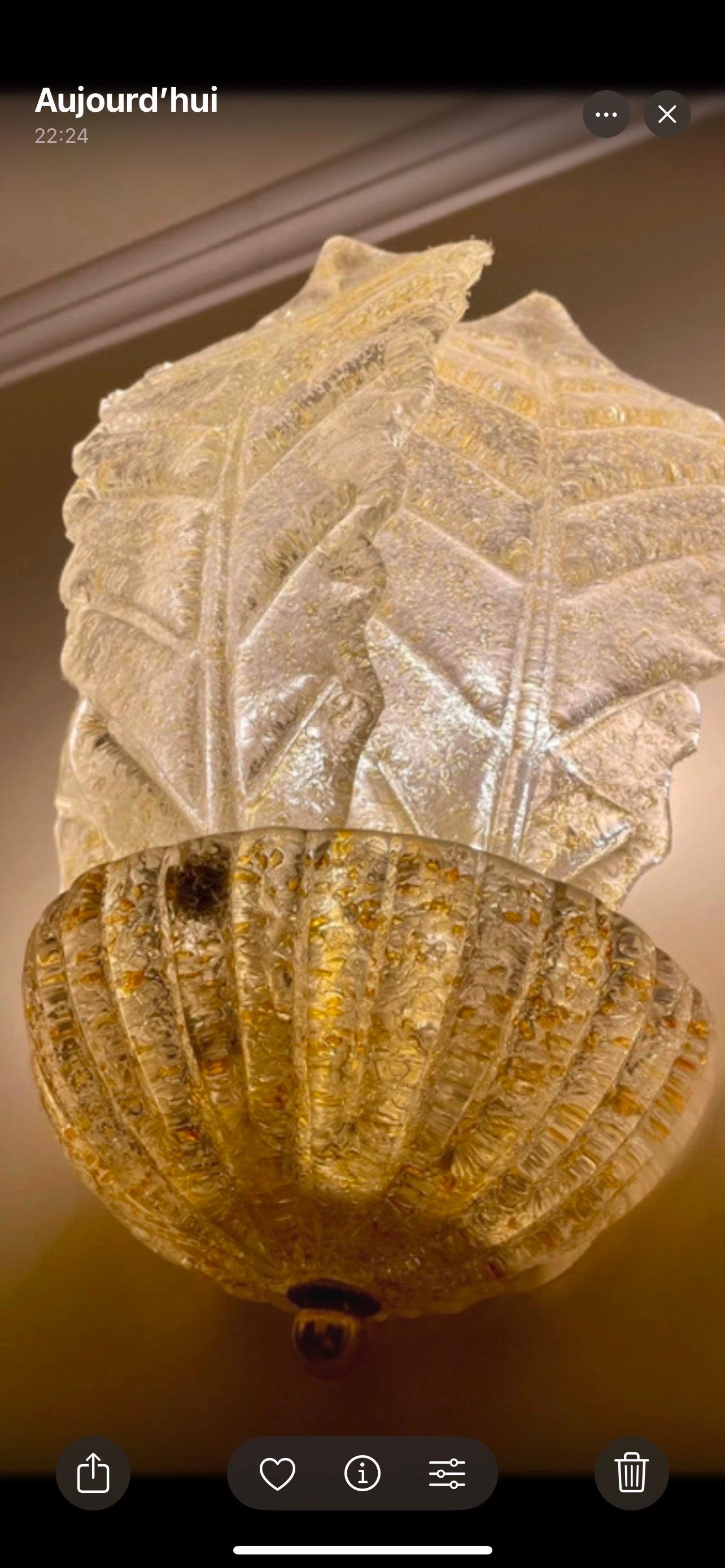 italien Barovier&Toso Paire d'appliques en verre doré de Murano , Italie 1980 en vente