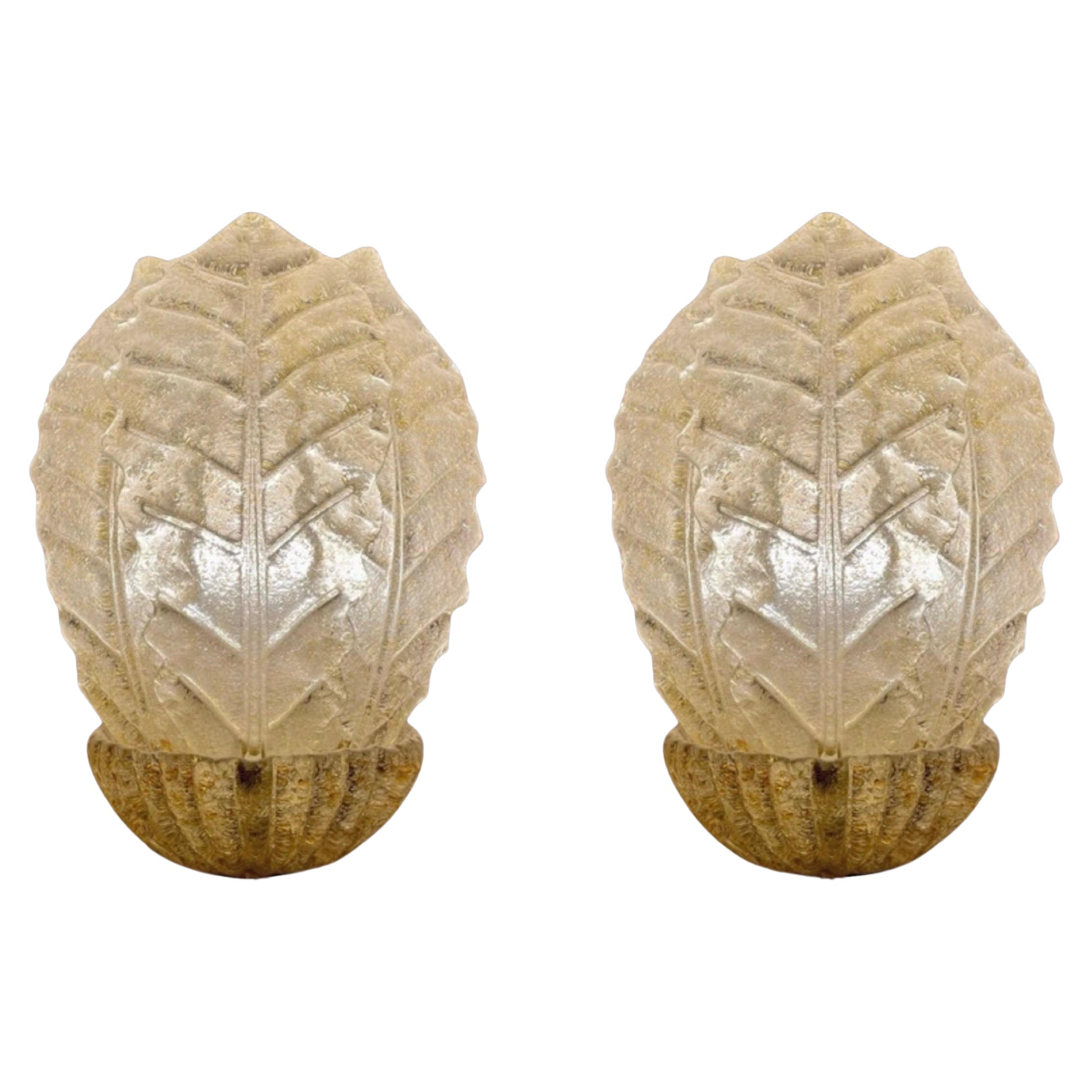 Barovier&Toso Paire d'appliques en verre doré de Murano , Italie 1980 en vente