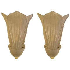 Barovier&Toso Illuminazione da parete in vetro dorato di Murano Coppia XXL, Italia 1980