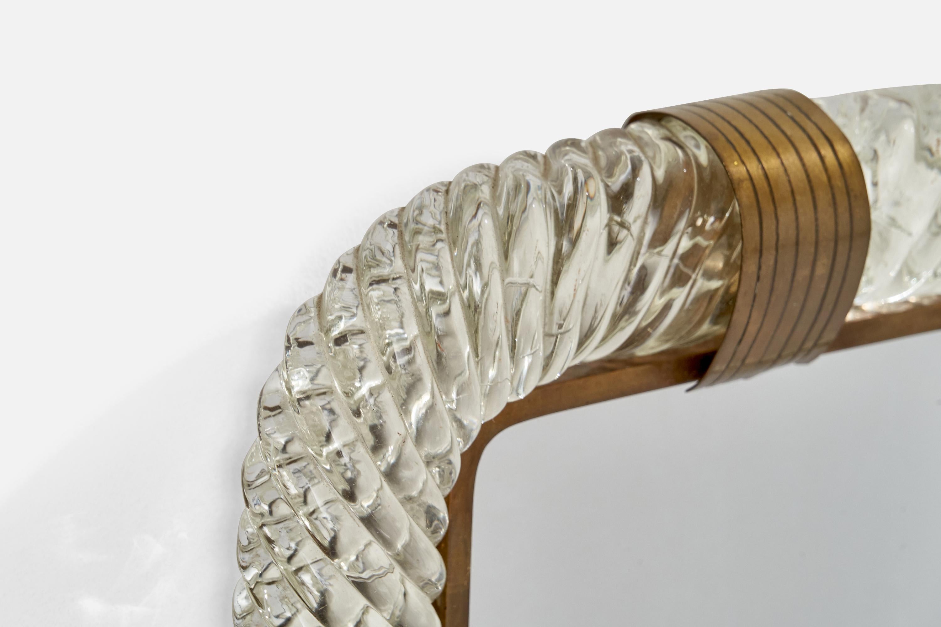 Italiano Barovier & Toso, Specchio da parete, Ottone, Vetro di Murano, Vetro a specchio, Italia, anni '40 in vendita