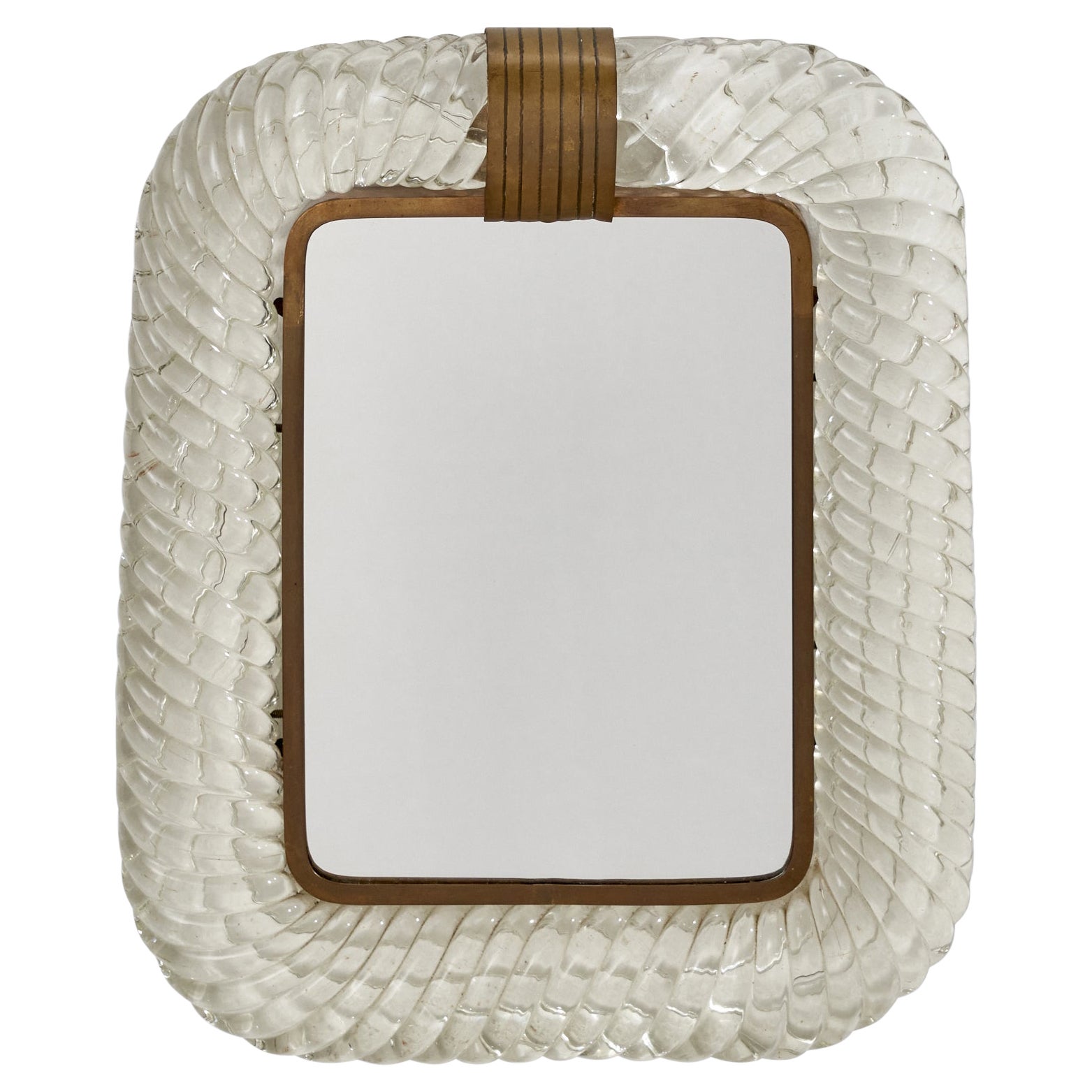 Barovier & Toso, Wall Mirror, Brass, Murano Glass, Mirror Glass, Italy, 1940s
