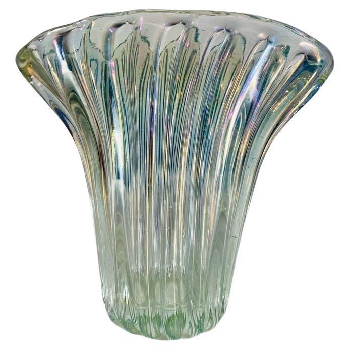 Vase Barovier&Toso 1950 en verre de Murano irisé avec bulles d'air. 