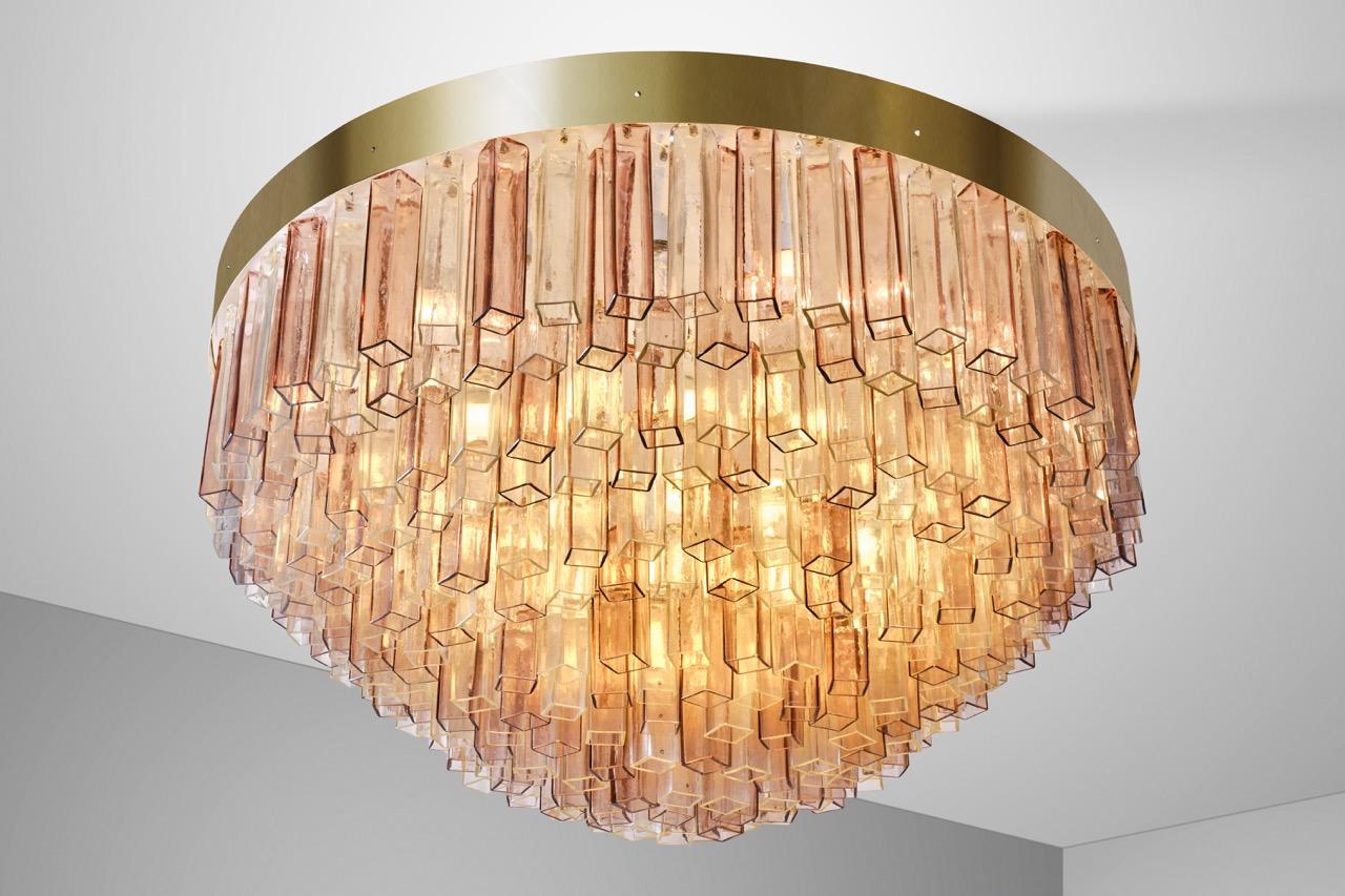 Mid-Century Modern Barovier&Toso Big Murano Glass flush mount ceiling Light - Italian Design 1950s For Sale
