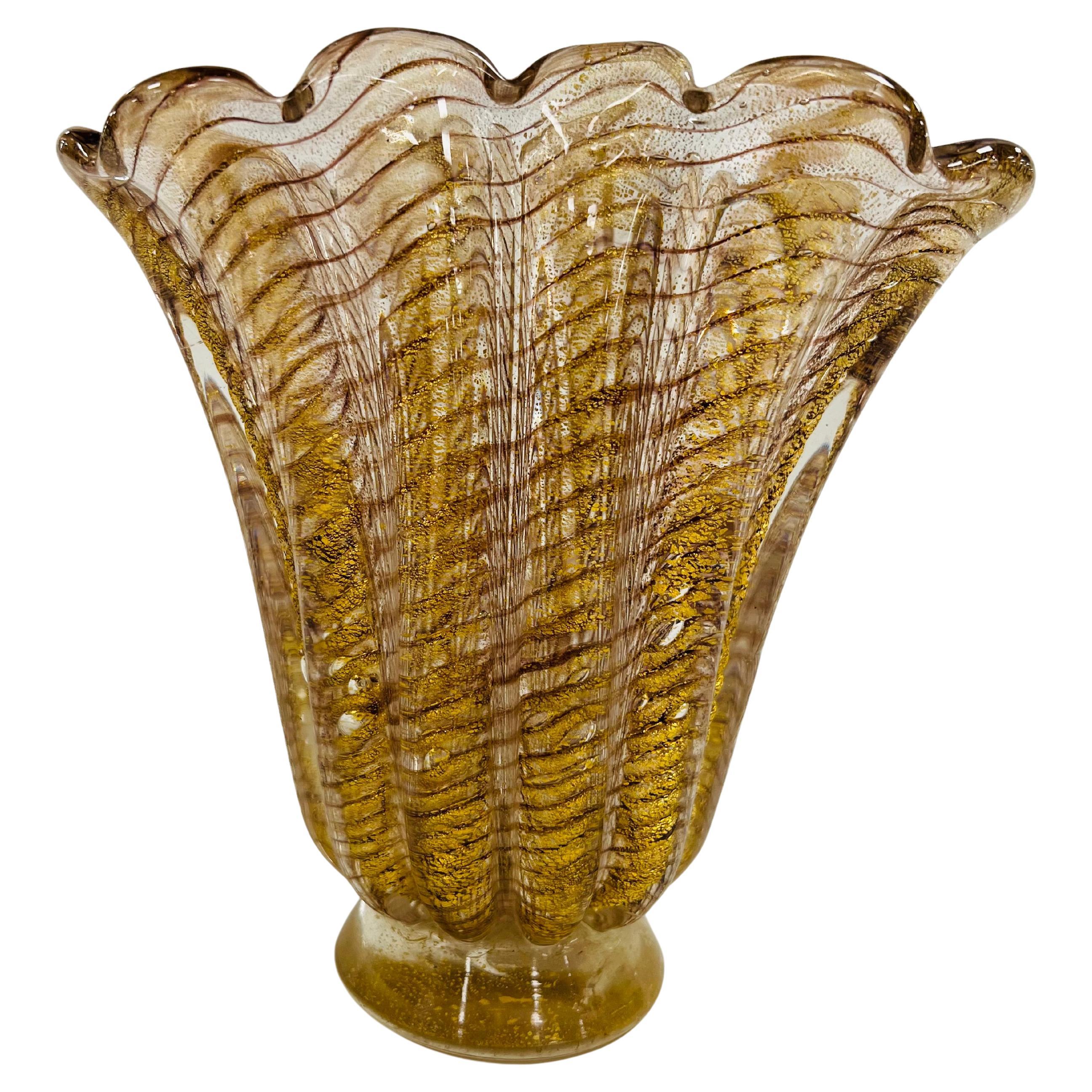Barovier&Toso jarrón "cordonato oro" con base aplicada circa 1950