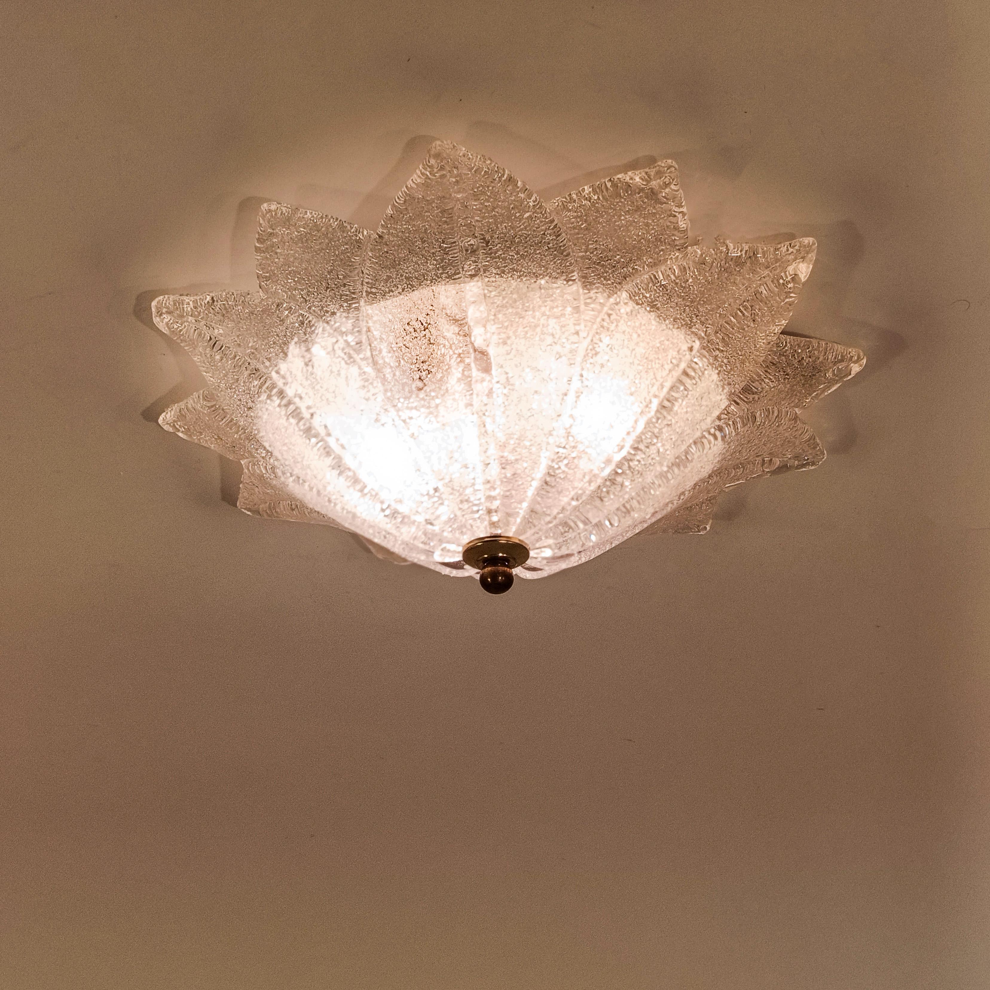 Hand-Crafted Barovier&Toso. Hollywood Regency Murano glass flush mount, Italy, 1980s For Sale