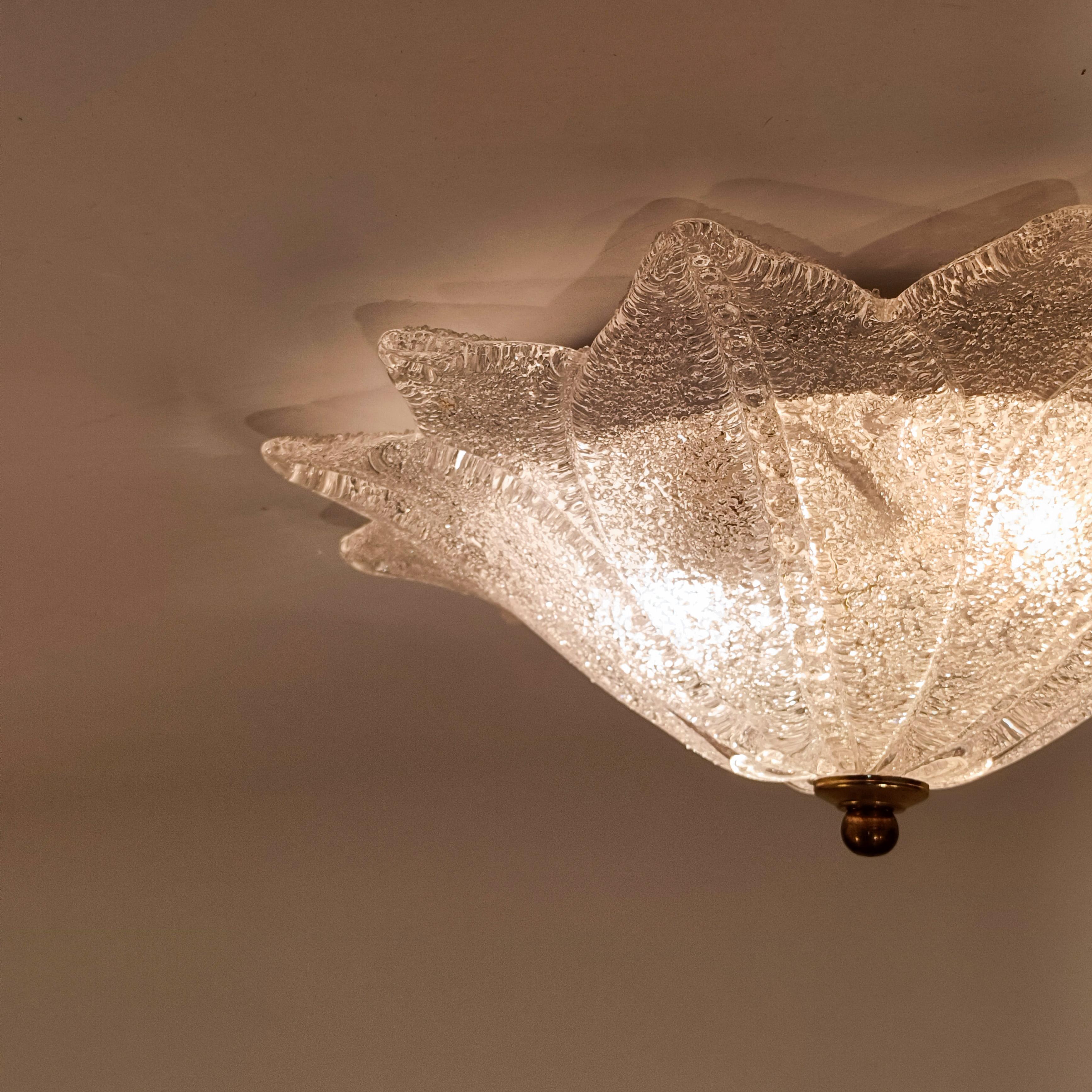 Barovier&Toso. Hollywood Regency Murano glass flush mount, Italy, 1980s In Excellent Condition For Sale In SANT ADRIÀ DE BESÒS, ES