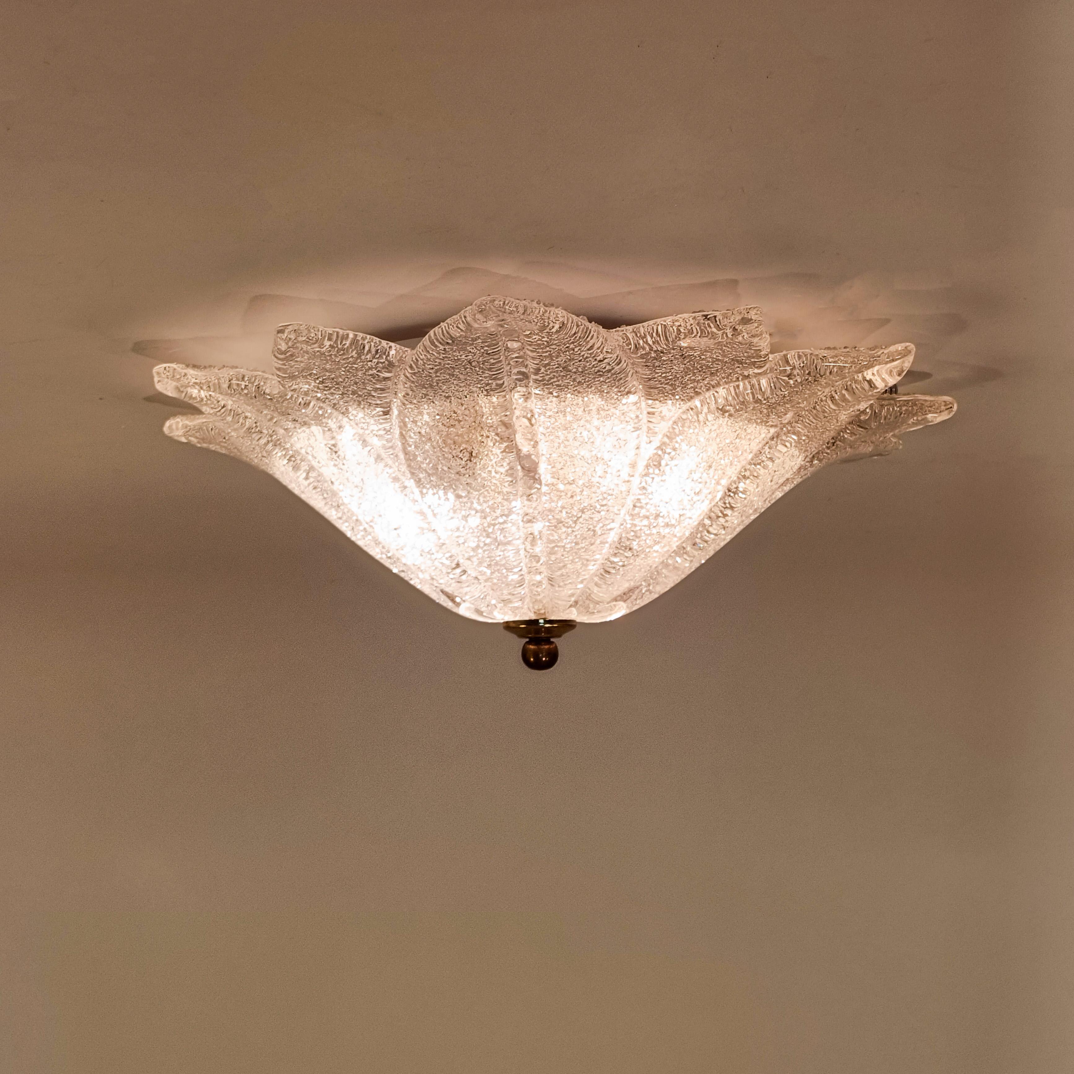 Late 20th Century Barovier&Toso. Hollywood Regency Murano glass flush mount, Italy, 1980s For Sale
