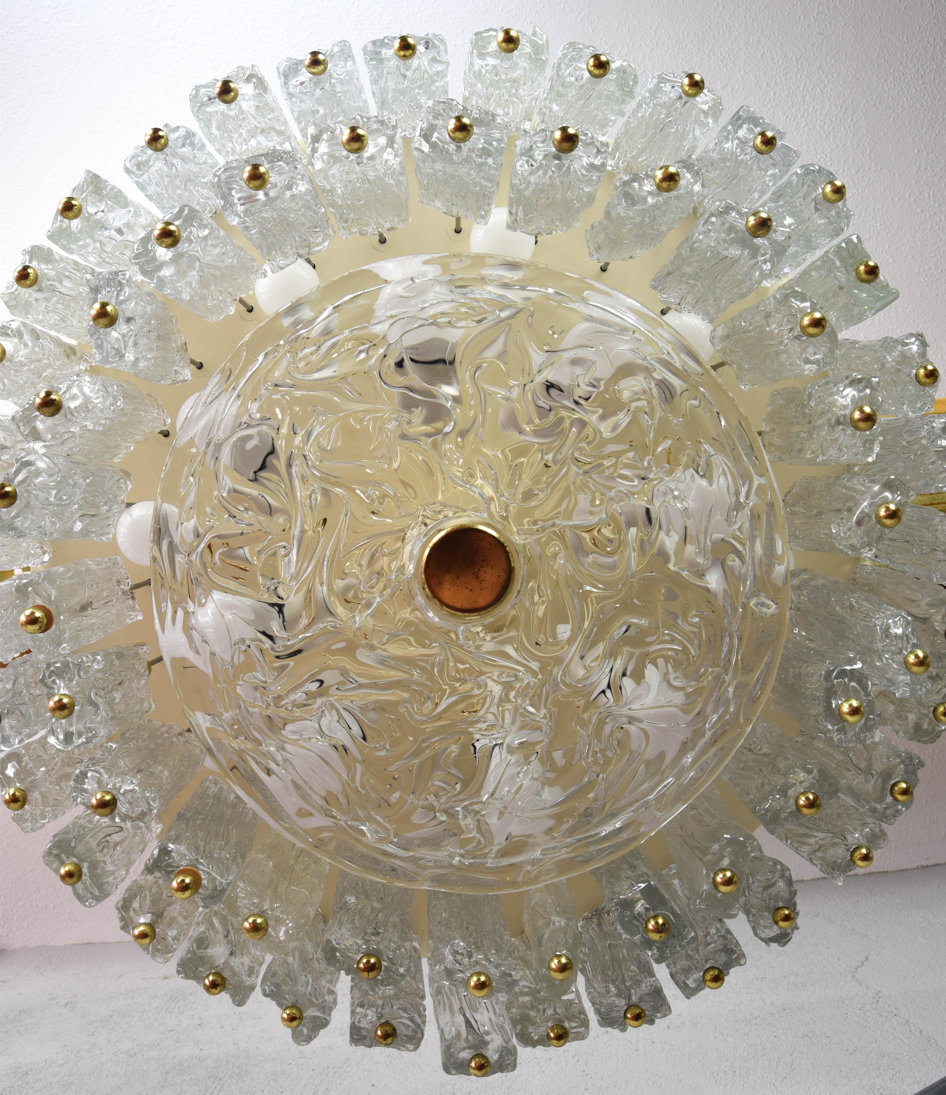 Barovier&Toso Large Mid Century Italian Modern Ice Murano Glass Chandelier For Sale 4