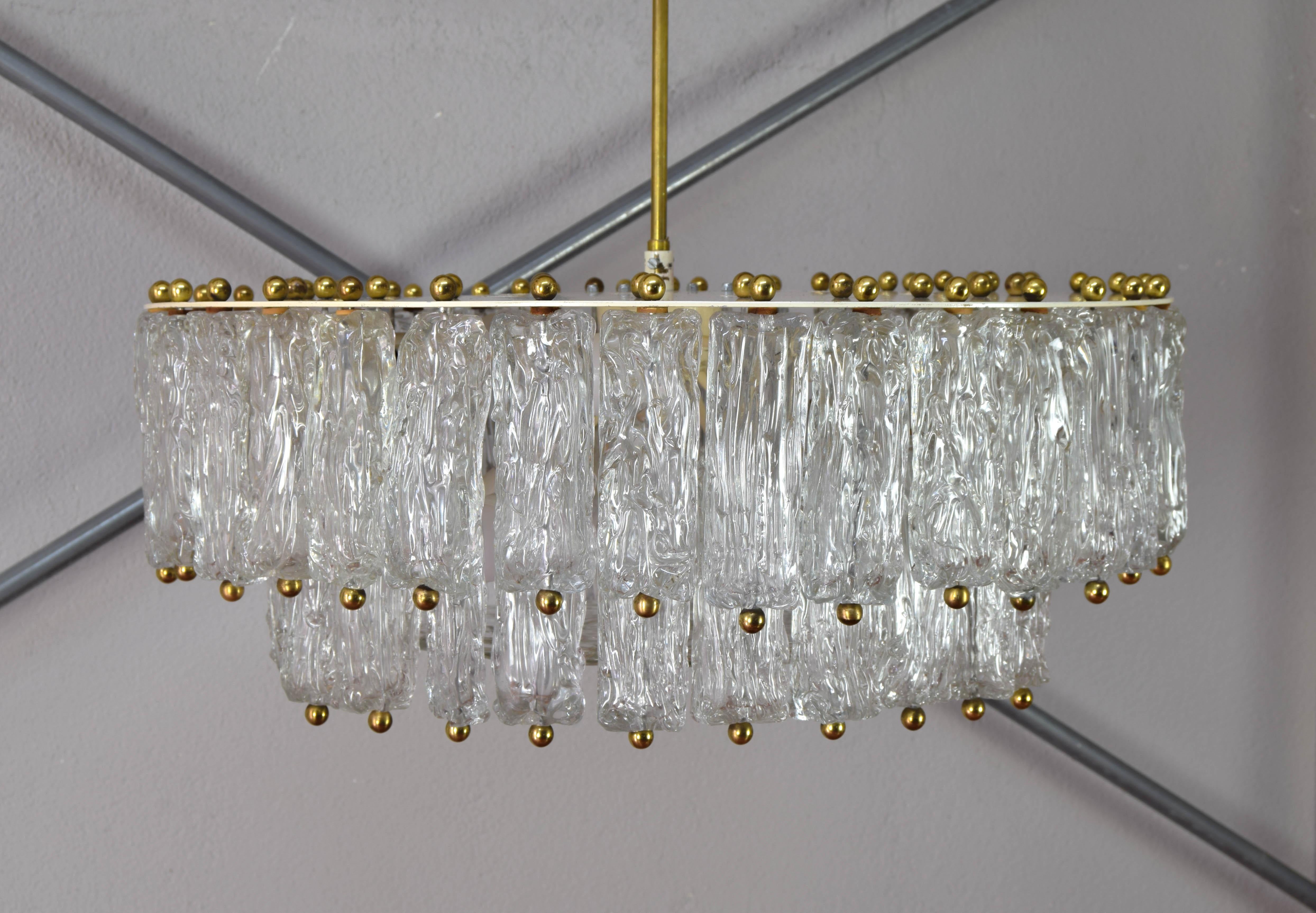 Barovier&Toso Large Mid Century Italian Modern Ice Murano Glass Chandelier In Good Condition For Sale In Escalona, Toledo