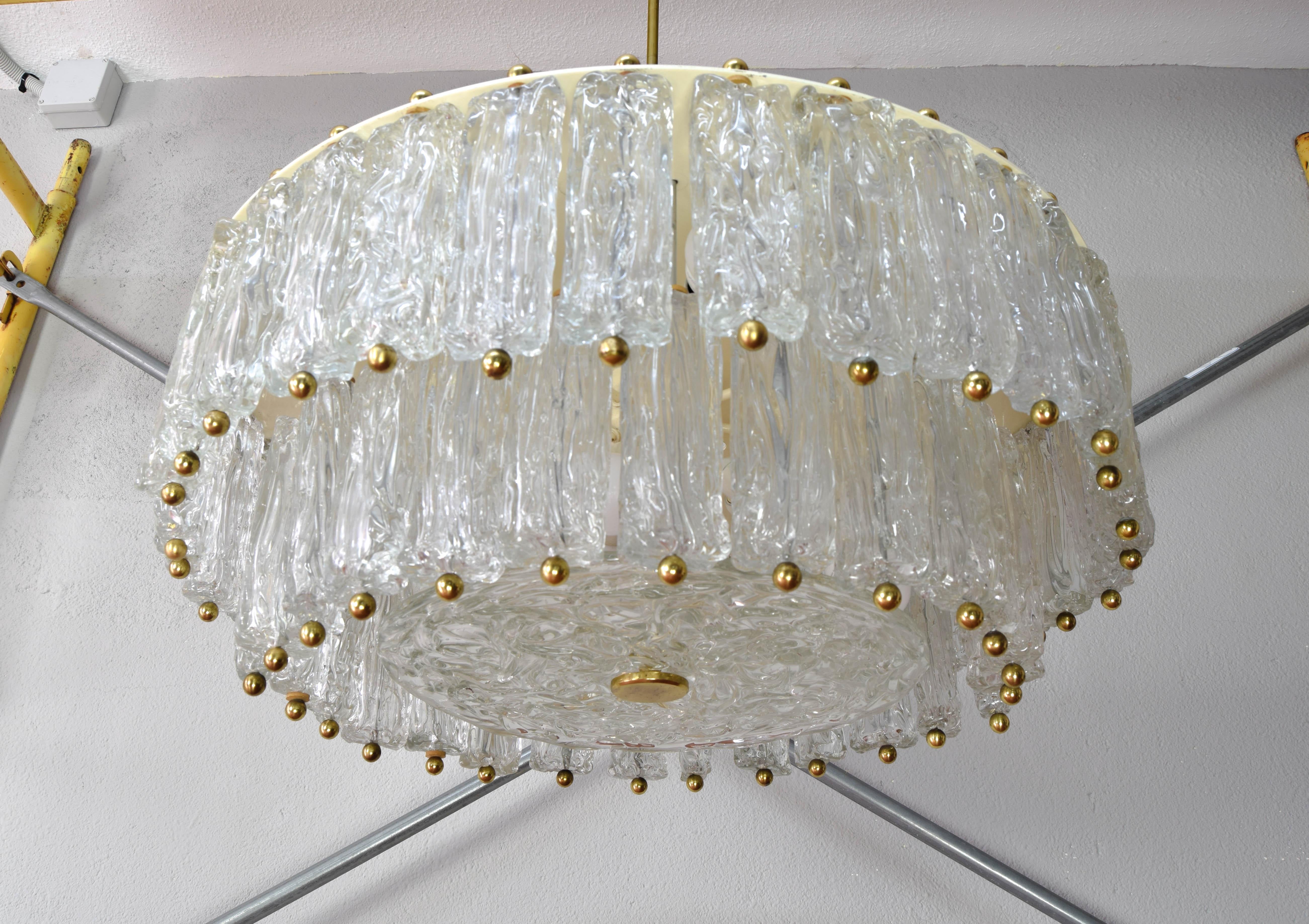 20th Century Barovier&Toso Large Mid Century Italian Modern Ice Murano Glass Chandelier For Sale