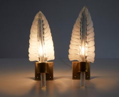 Barovier&Toso Leaf Wall Sconces, Translucent Glass, Italy, 1960