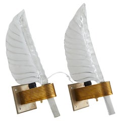 Barovier&Toso Leaf Wall Sconces, Translucent Glass, Italy, 1960