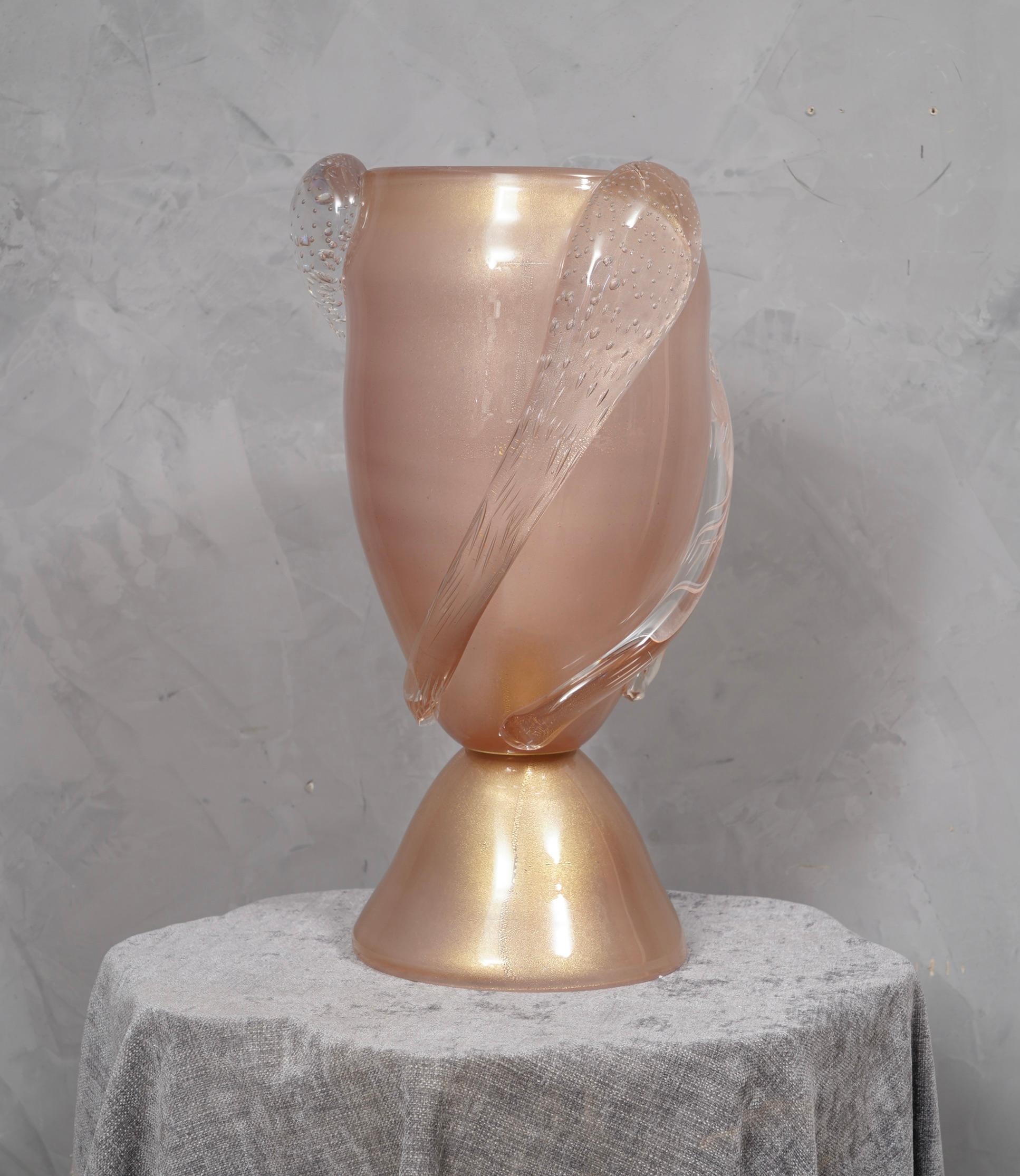 Mid-Century Modern Barovier & Toso Murano Blown Glass Pink Color Midcentury Table Lamp, 1950