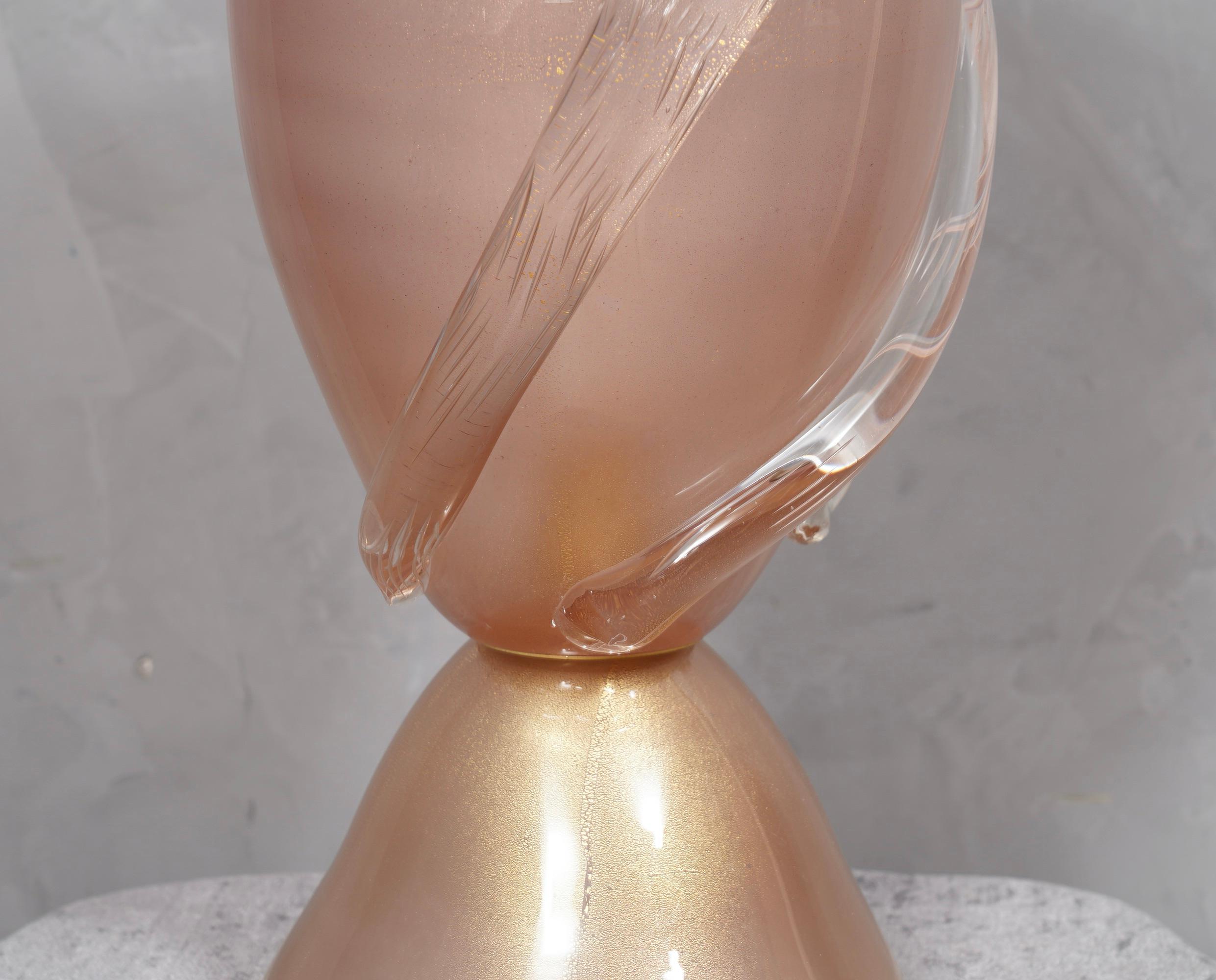 Barovier & Toso Murano Blown Glass Pink Color Midcentury Table Lamp, 1950 In Good Condition In Rome, IT