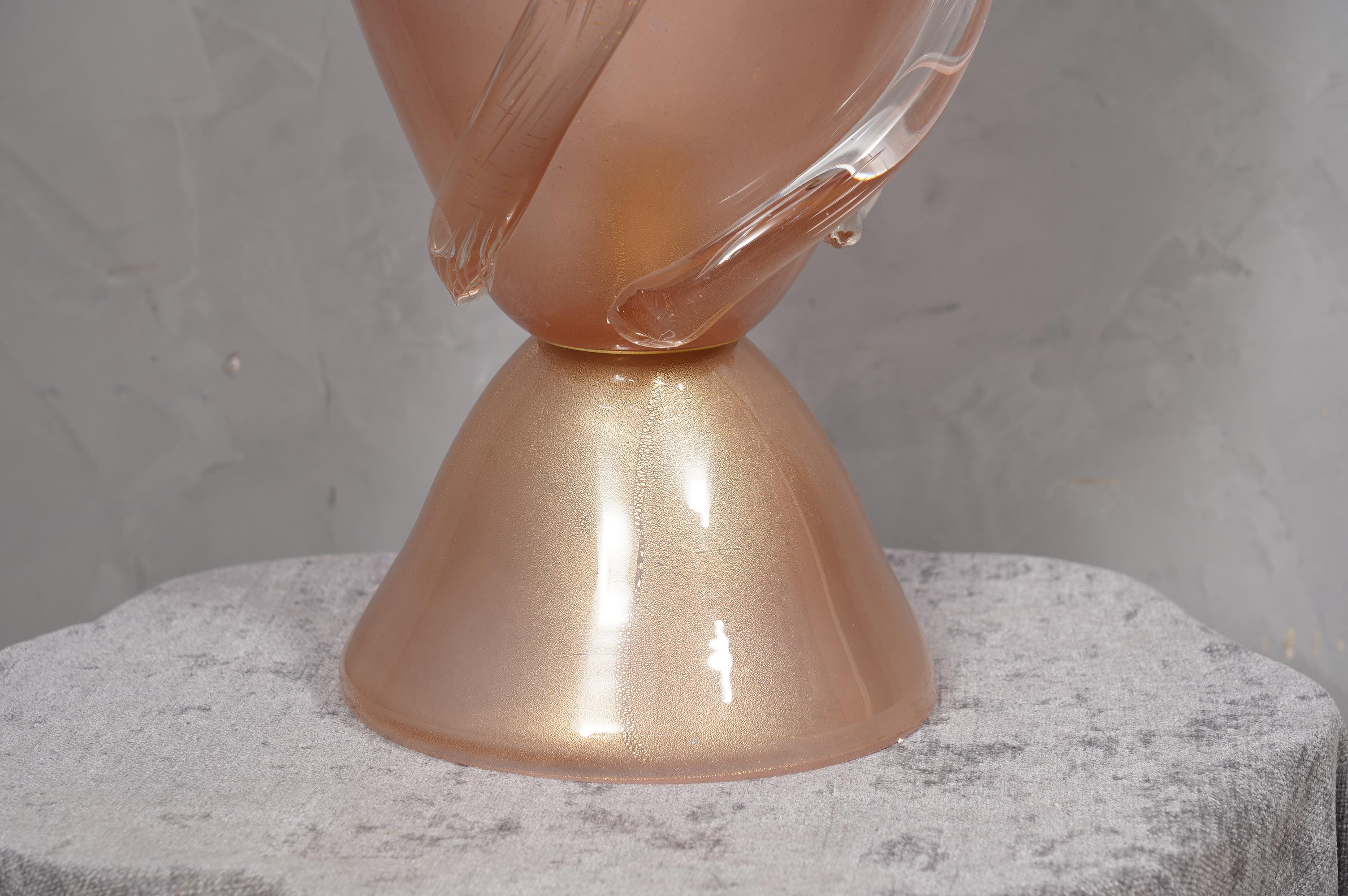 Mid-20th Century Barovier & Toso Murano Blown Glass Pink Color Midcentury Table Lamp, 1950